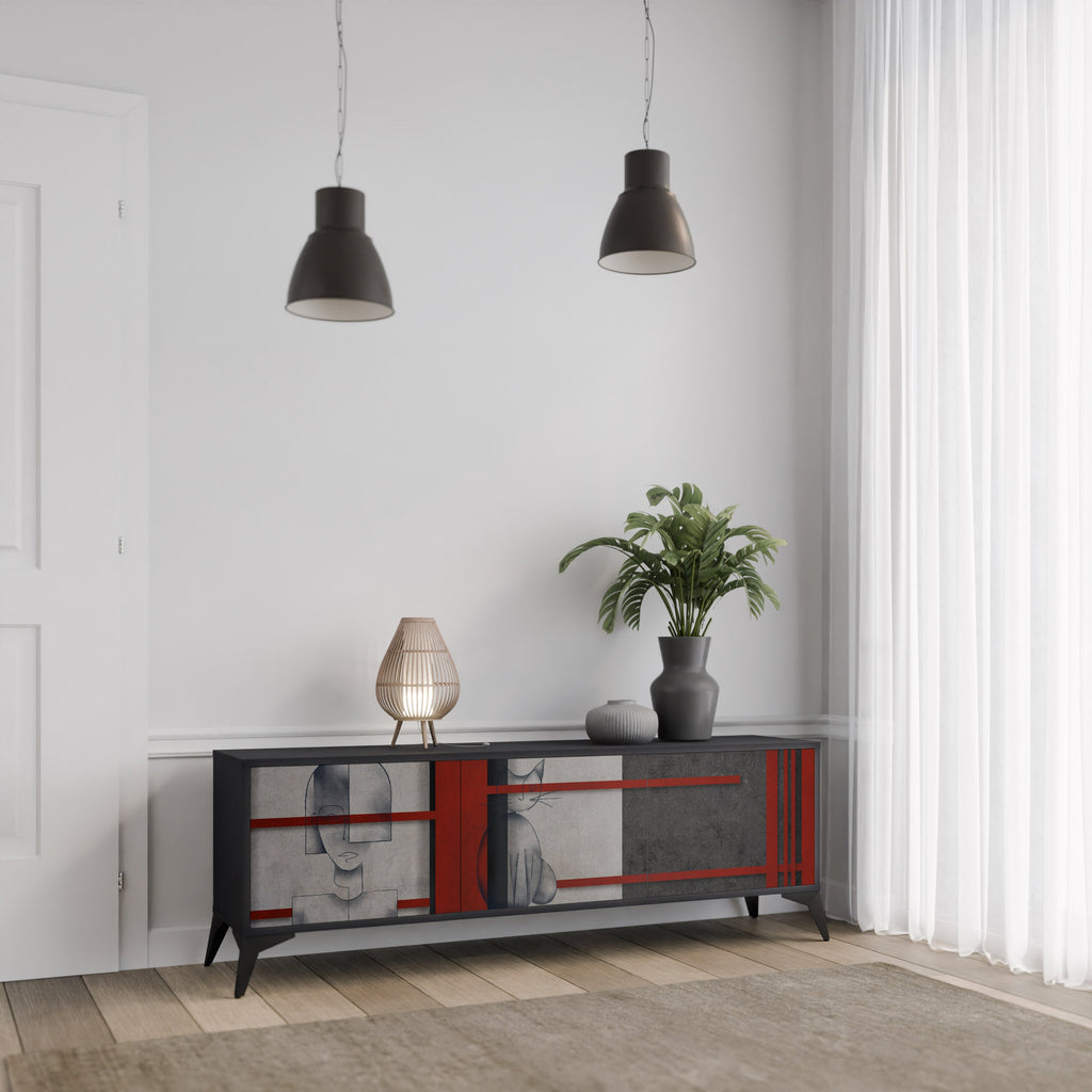 GRAY FIGURES TV-Lowboard mit 3 Türen in Schwarz