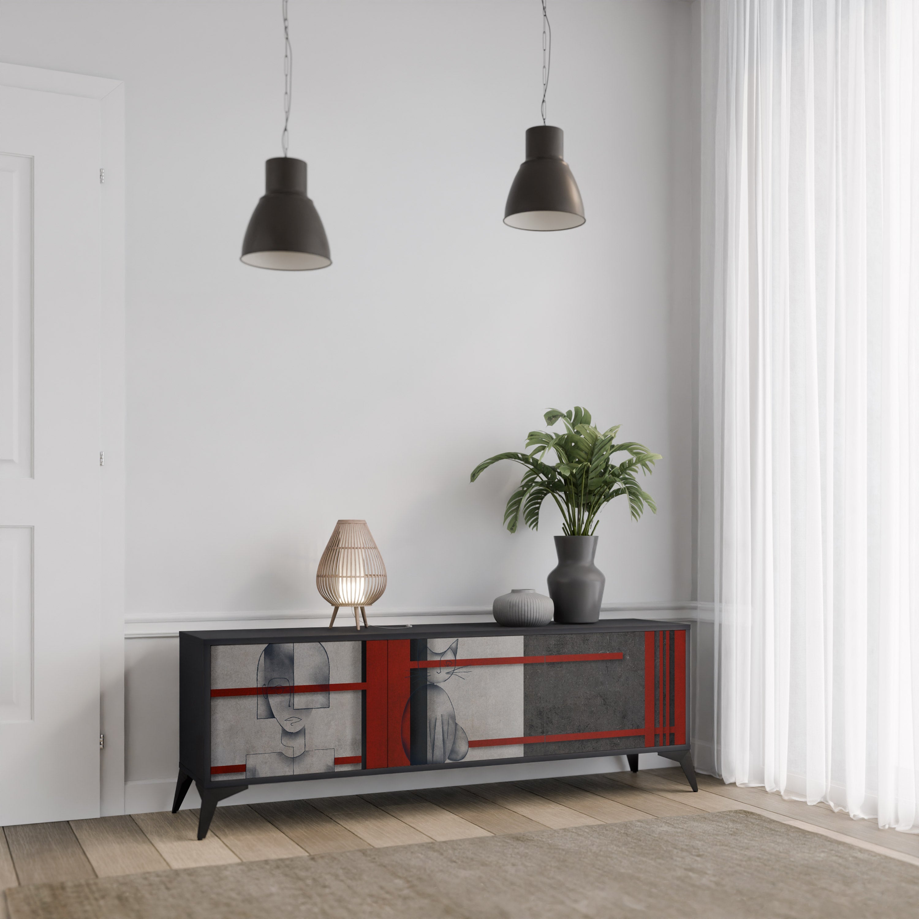 GRAY FIGURES TV-Lowboard mit 3 Türen in Schwarz