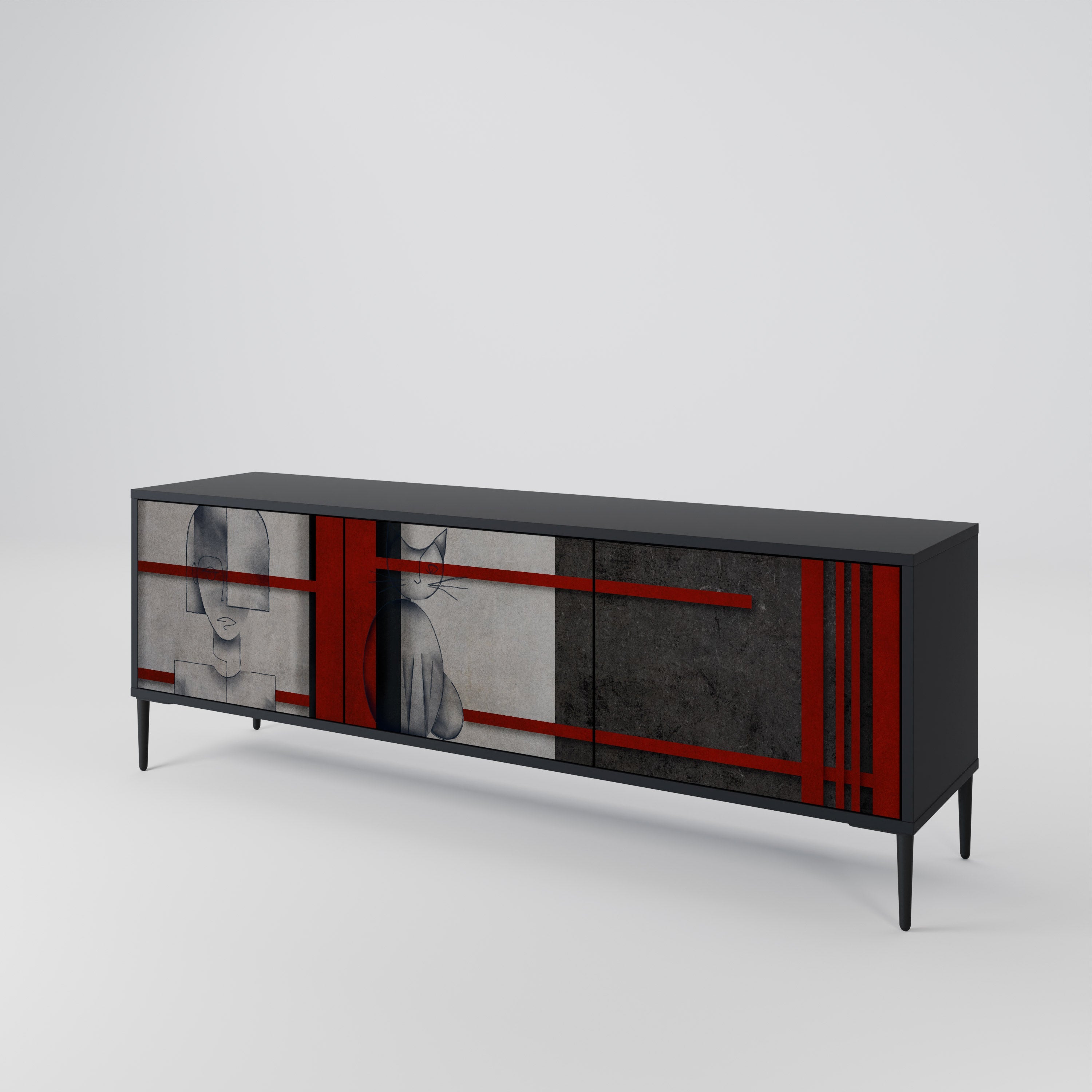 GRAY FIGURES TV-Lowboard mit 3 Türen in Schwarz
