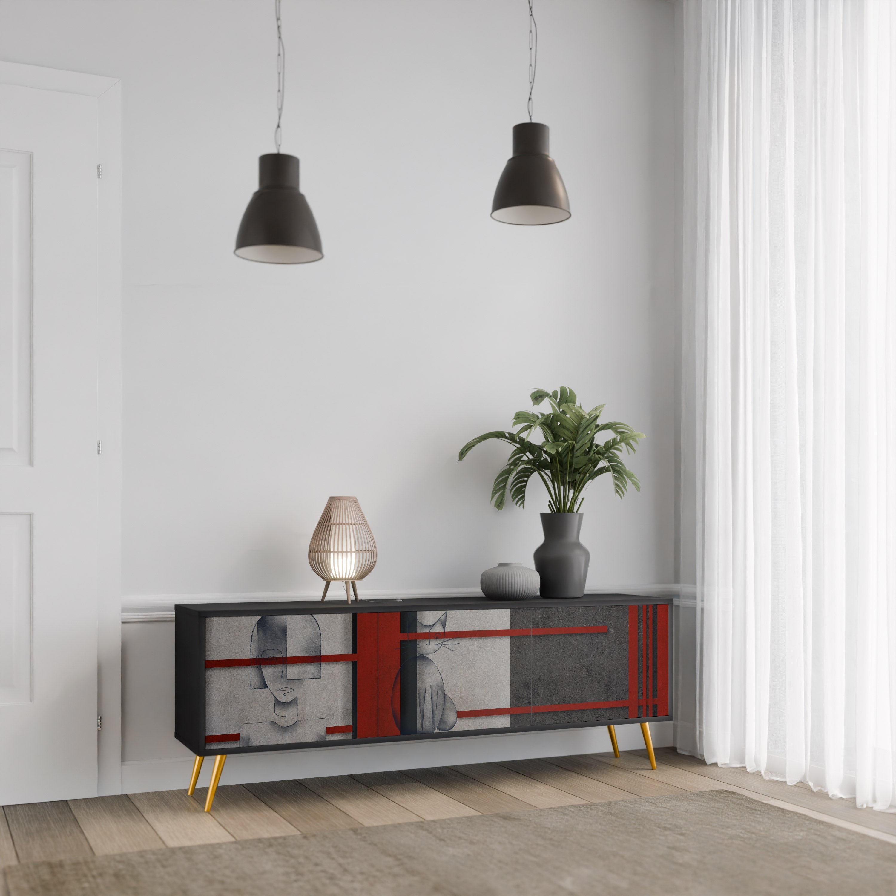 GRAY FIGURES TV-Lowboard mit 3 Türen in Schwarz