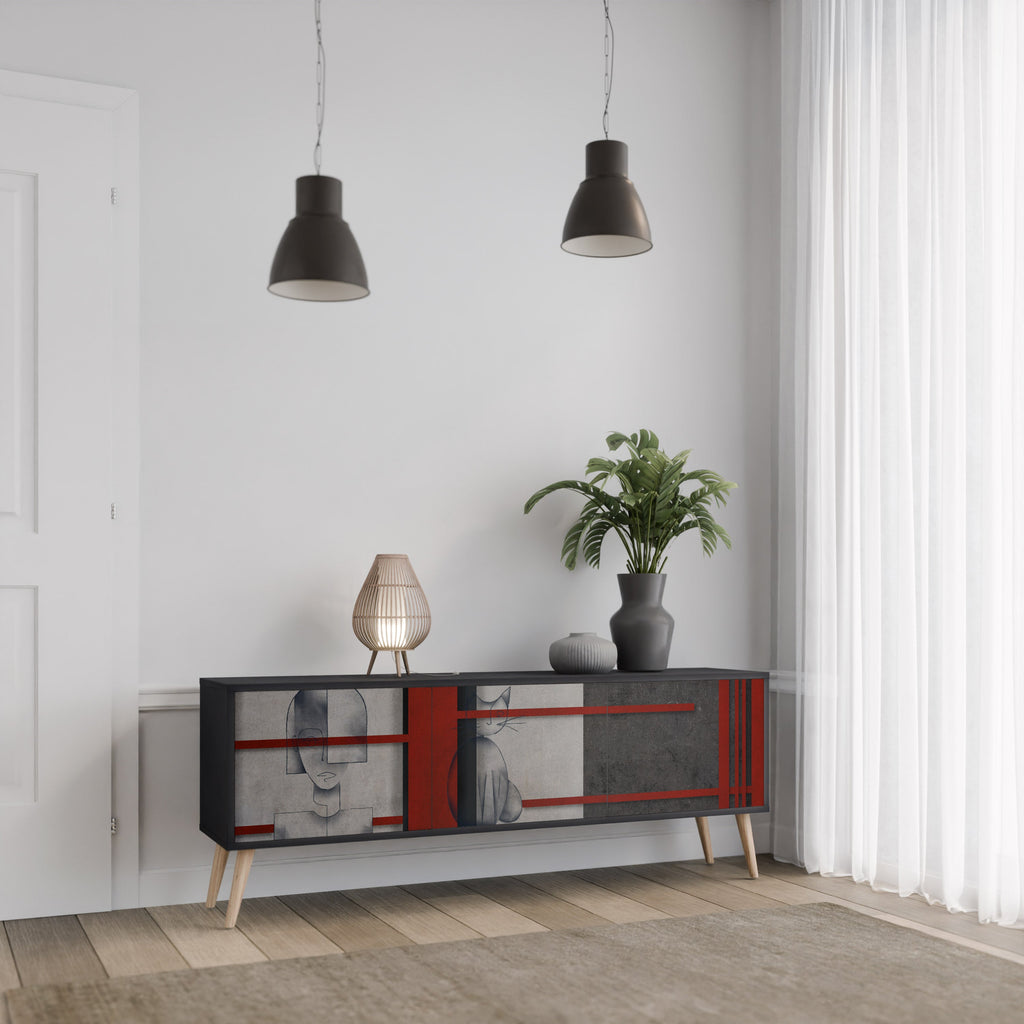 GRAY FIGURES TV-Lowboard mit 3 Türen in Schwarz