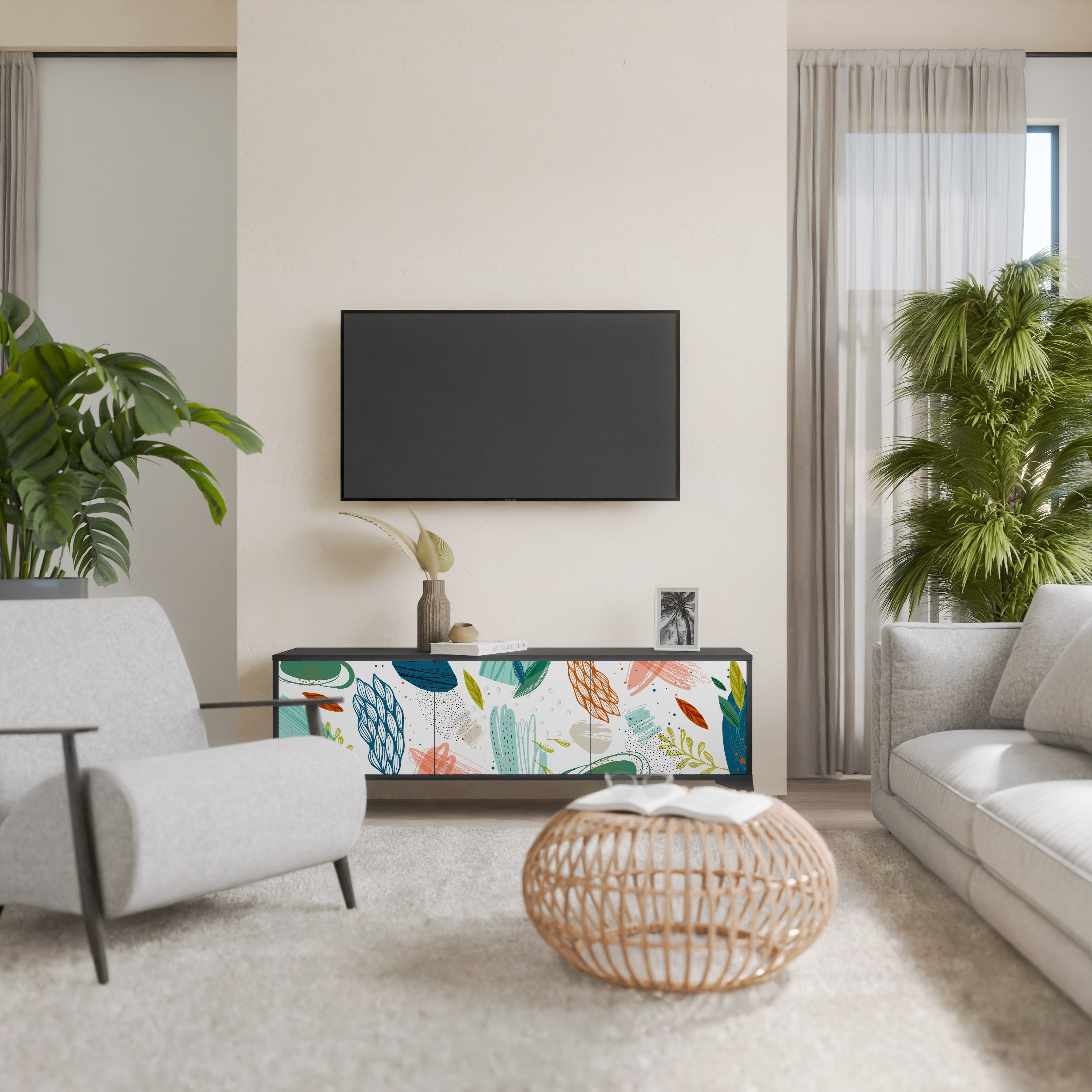 BOTANICAL HURRICANE TV-Lowboard mit 3 Türen in Schwarz