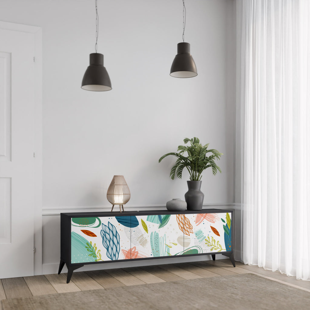 BOTANICAL HURRICANE TV-Lowboard mit 3 Türen in Schwarz