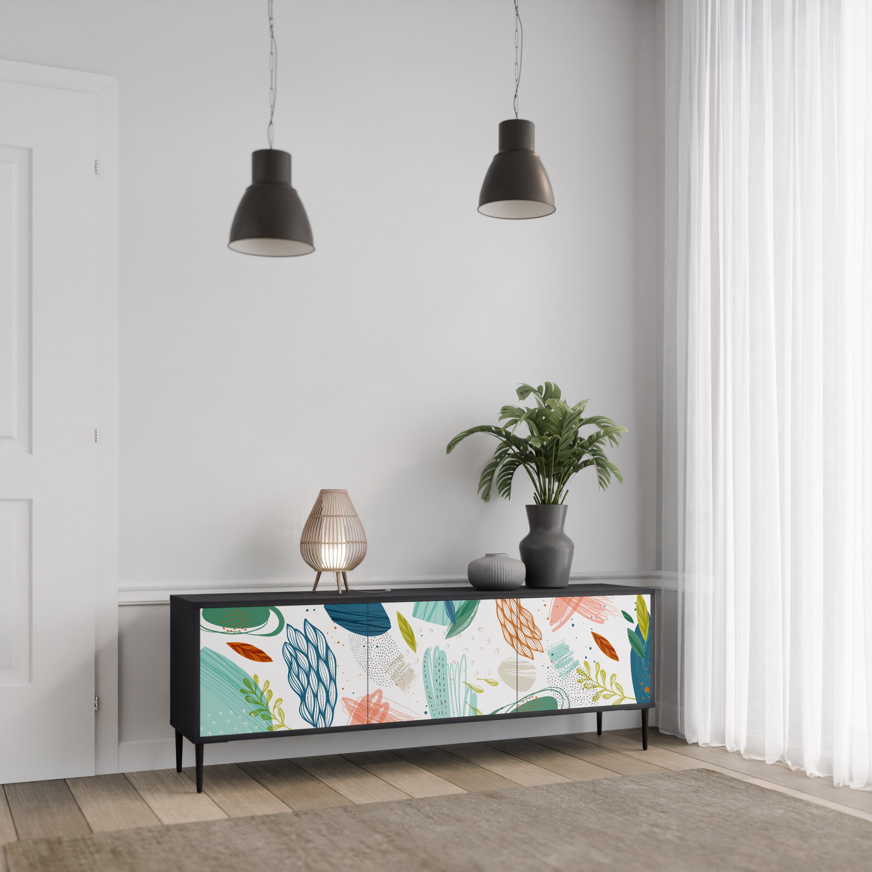 BOTANICAL HURRICANE TV-Lowboard mit 3 Türen in Schwarz