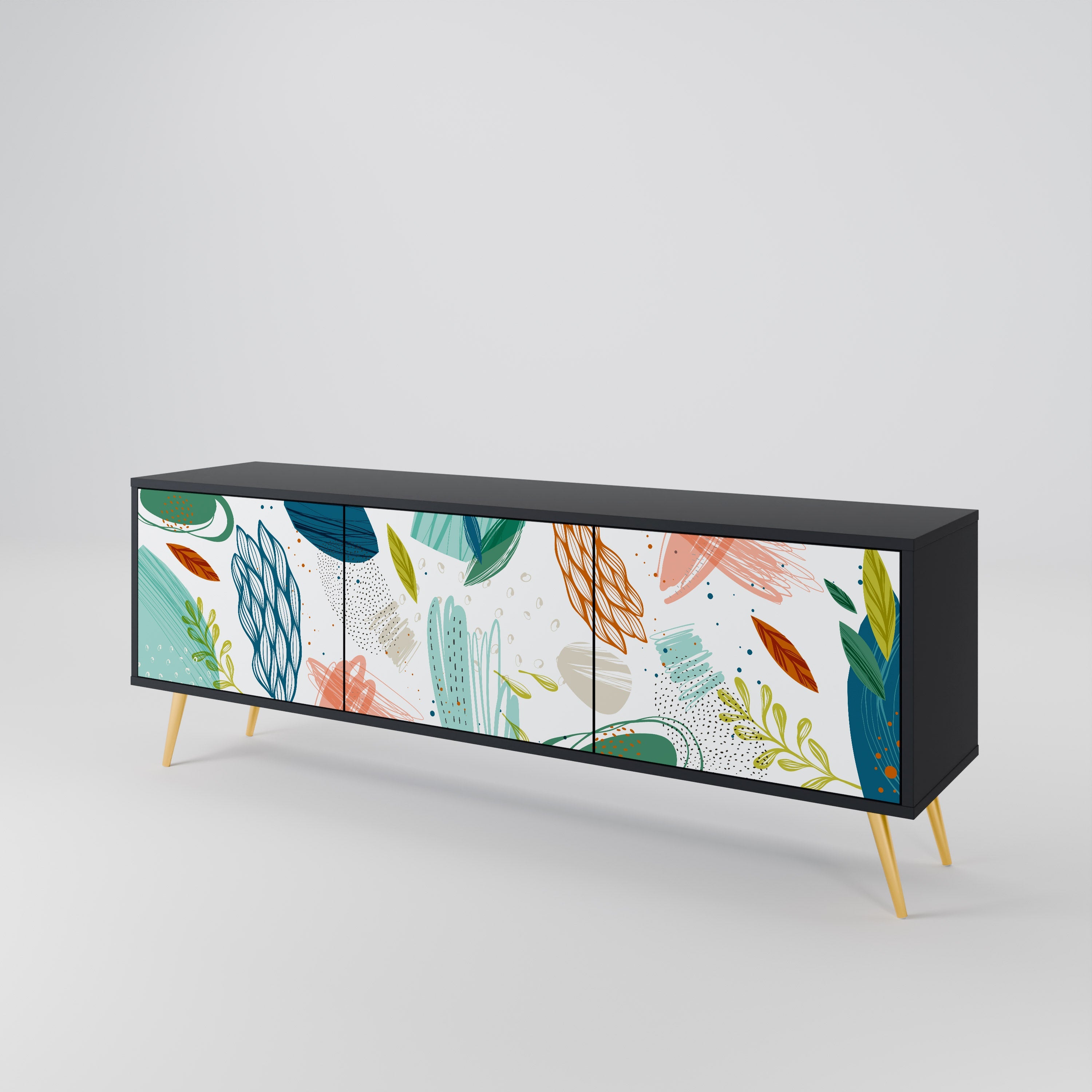 BOTANICAL HURRICANE TV-Lowboard mit 3 Türen in Schwarz