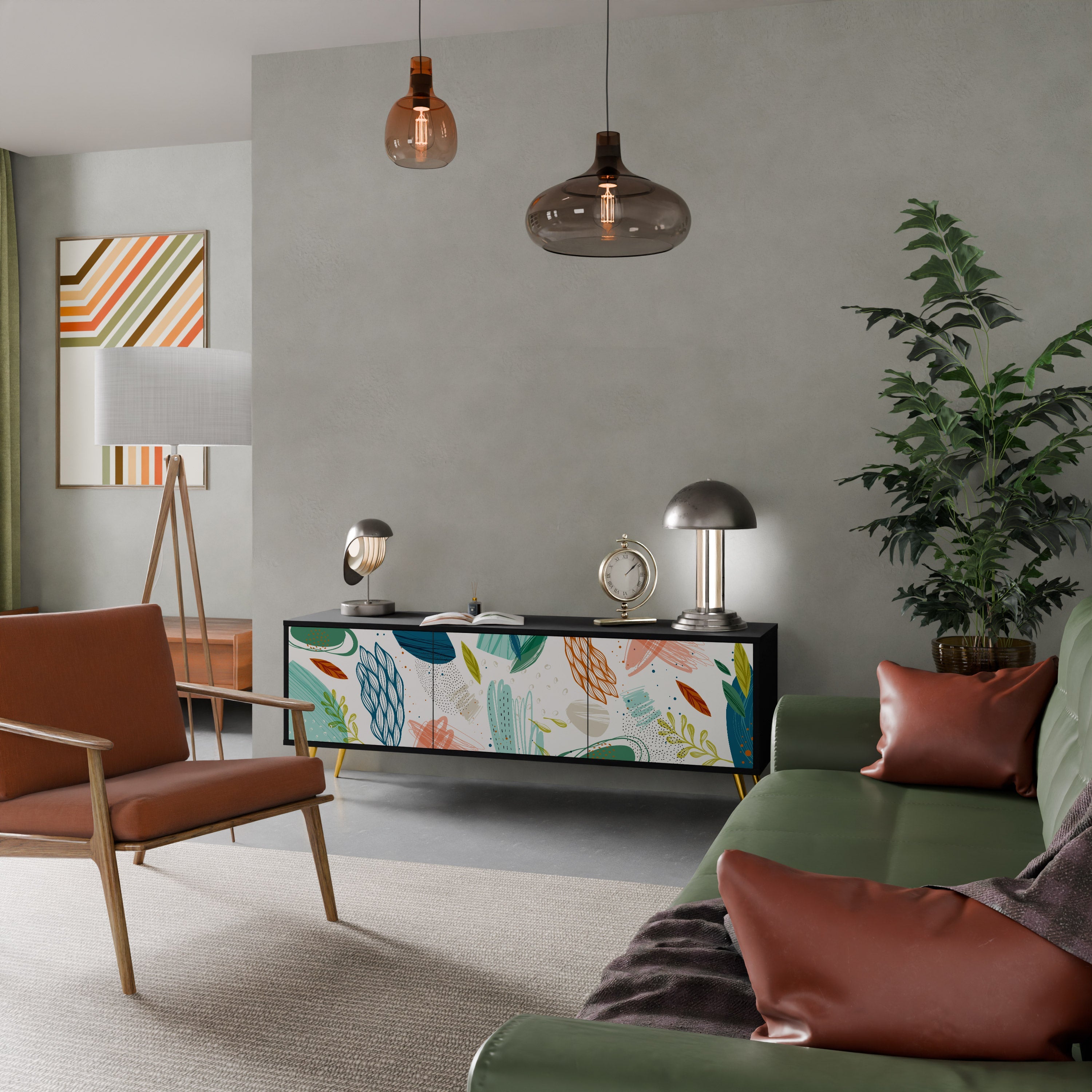 BOTANICAL HURRICANE TV-Lowboard mit 3 Türen in Schwarz