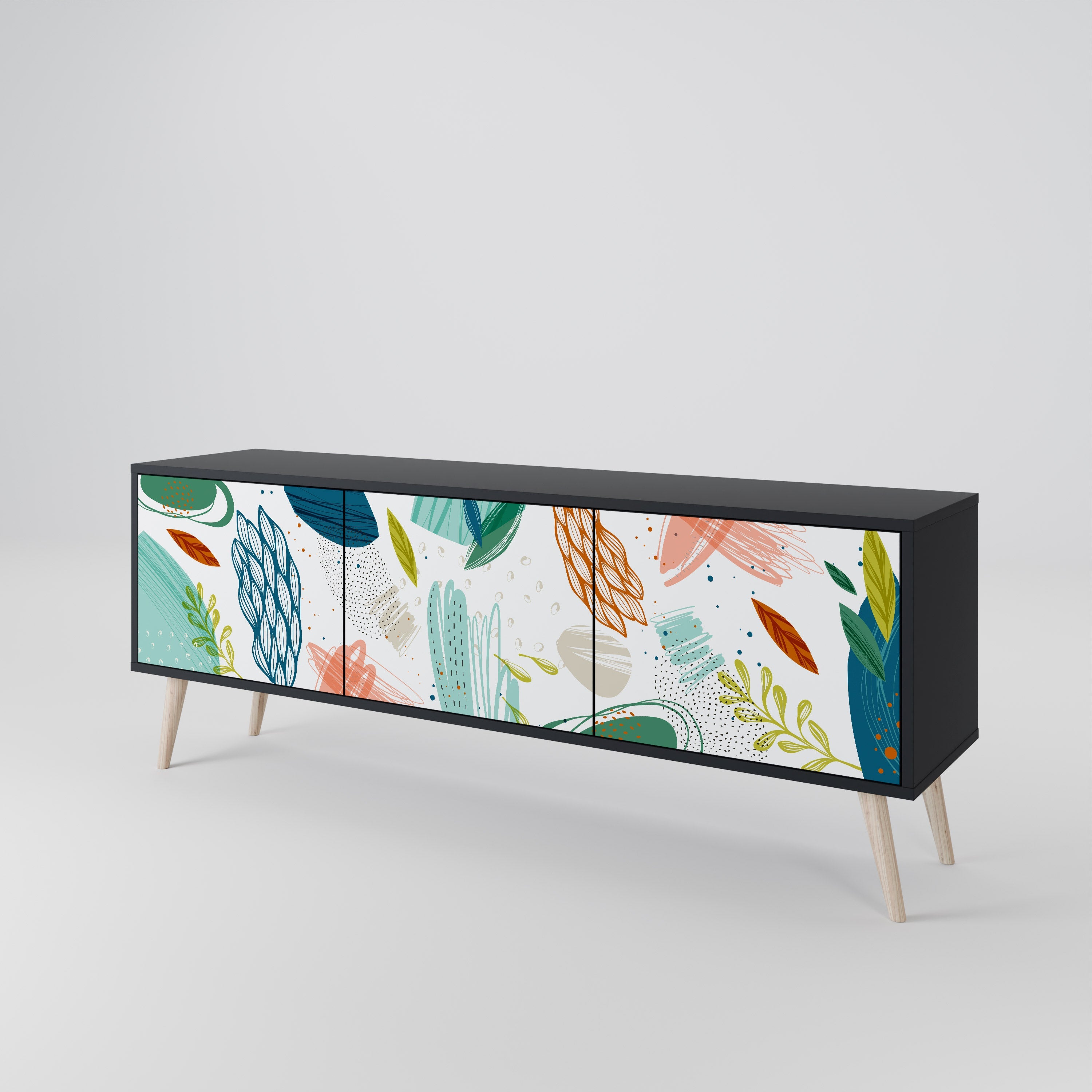 BOTANICAL HURRICANE TV-Lowboard mit 3 Türen in Schwarz