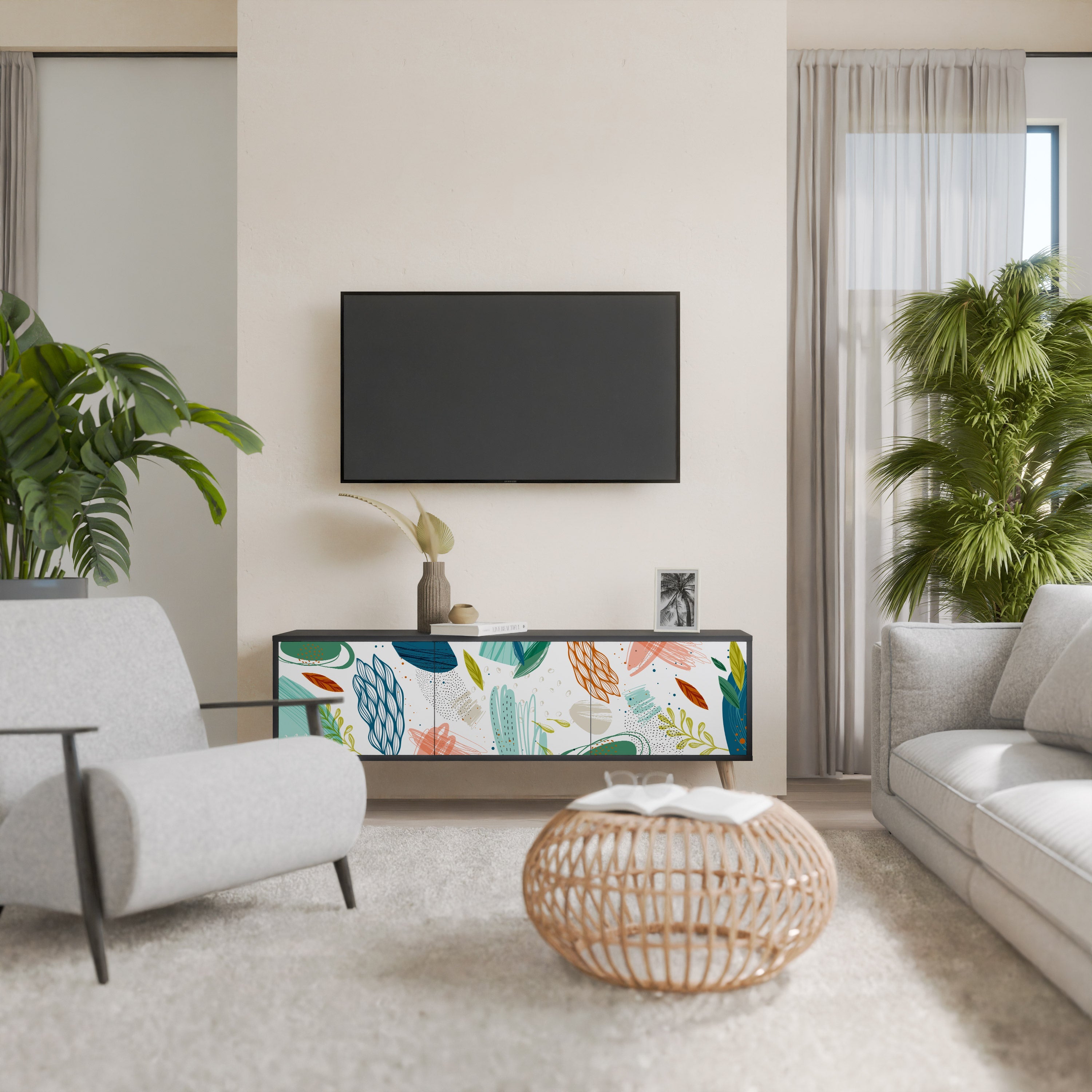 BOTANICAL HURRICANE TV-Lowboard mit 3 Türen in Schwarz