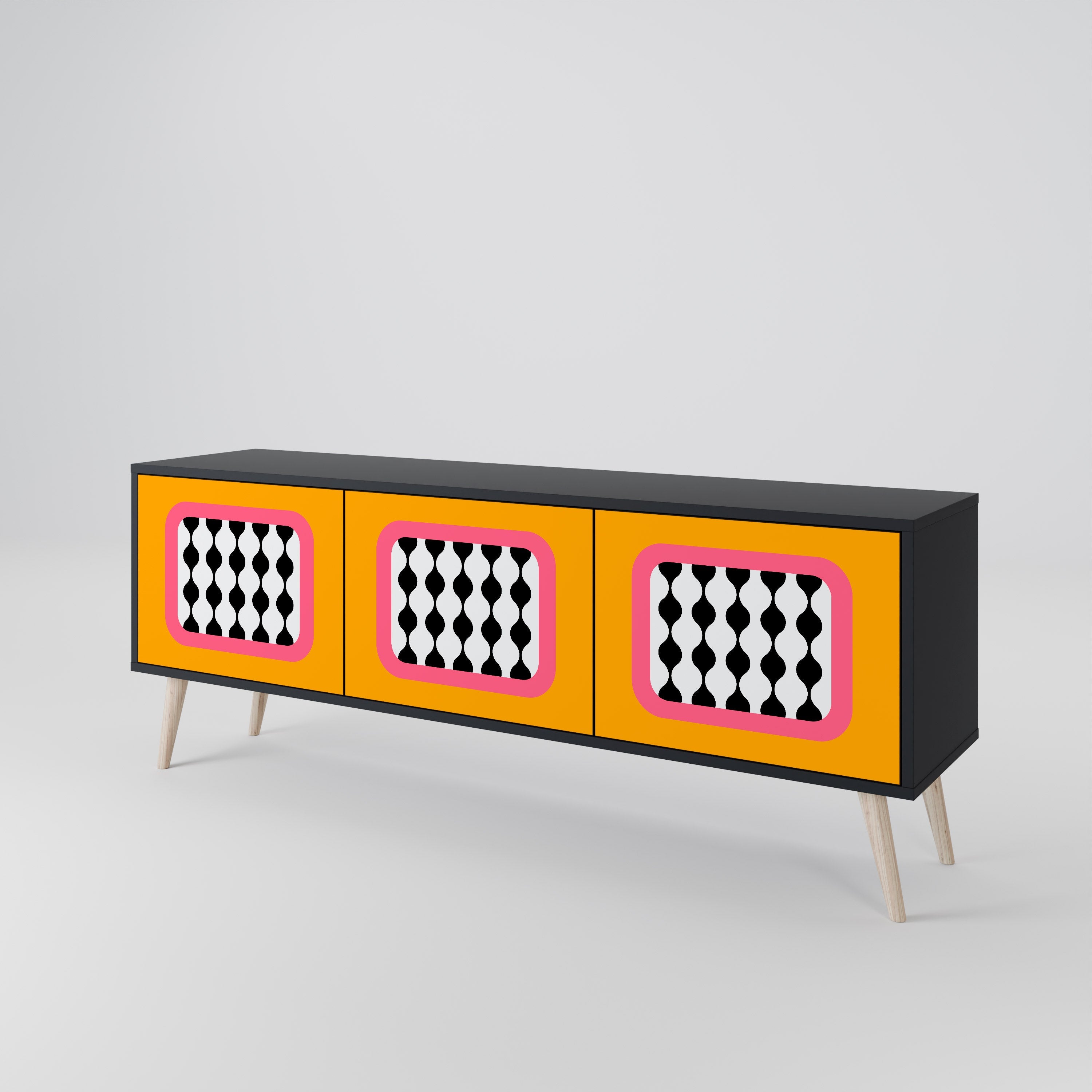 TEARS IN HEAVEN TV-Lowboard mit 3 Türen in Schwarz