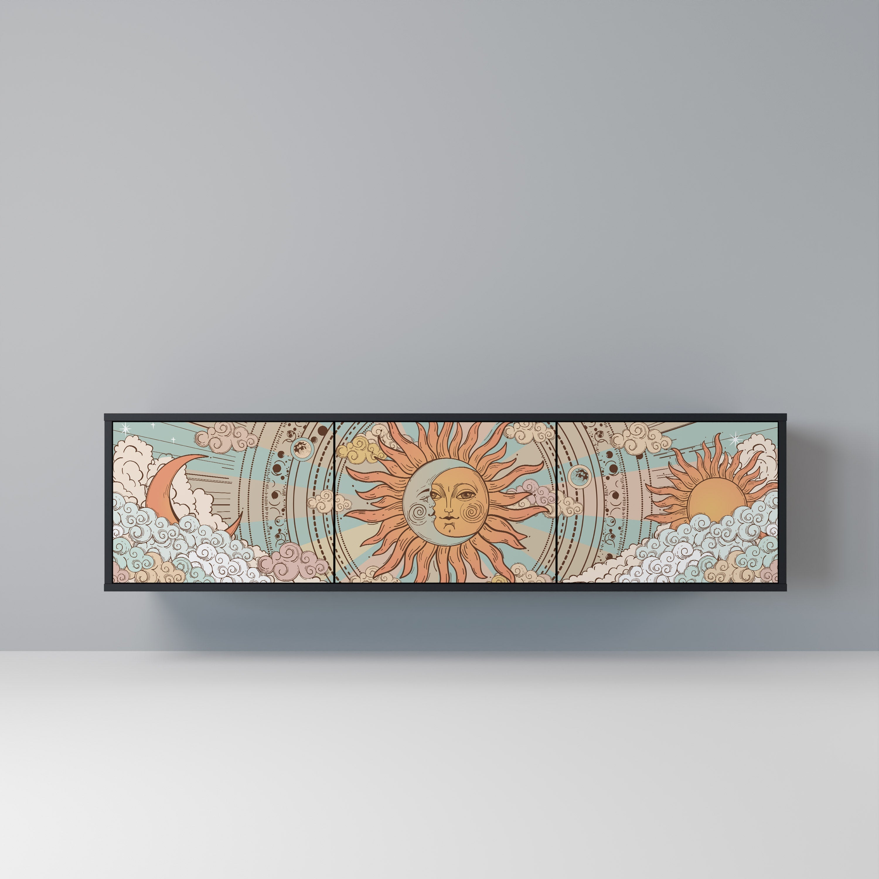 MYSTICAL STRUCTURE TV-Lowboard mit 3 Türen in Schwarz