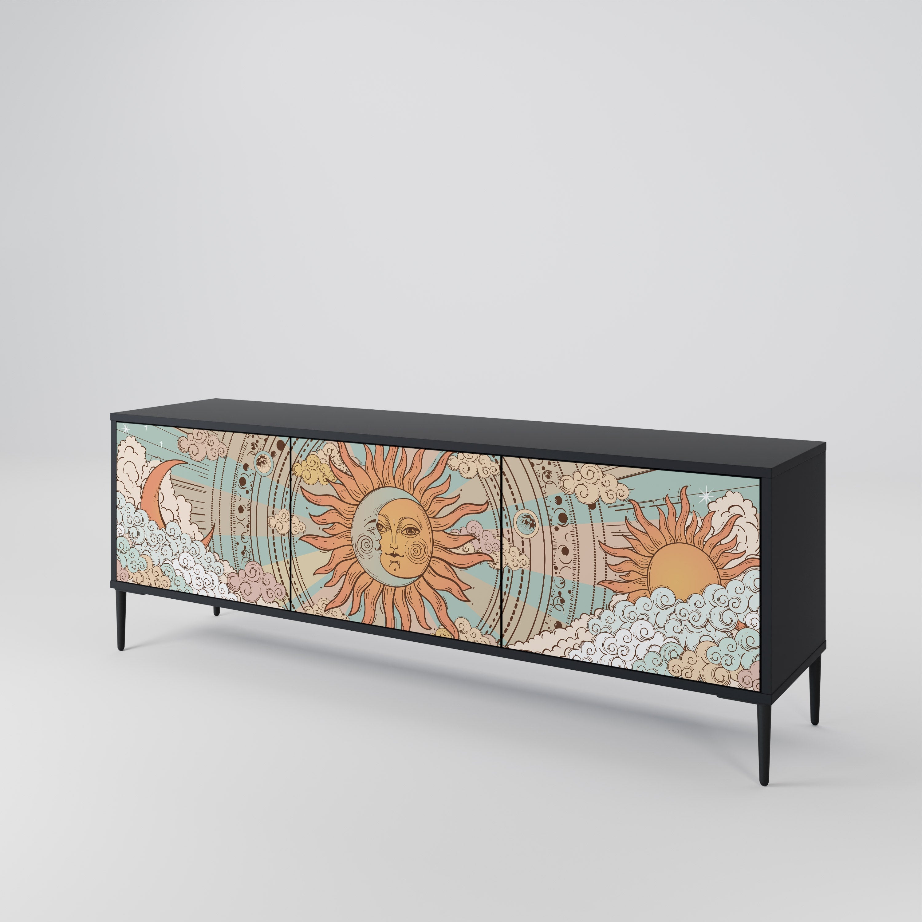 MYSTICAL STRUCTURE TV-Lowboard mit 3 Türen in Schwarz