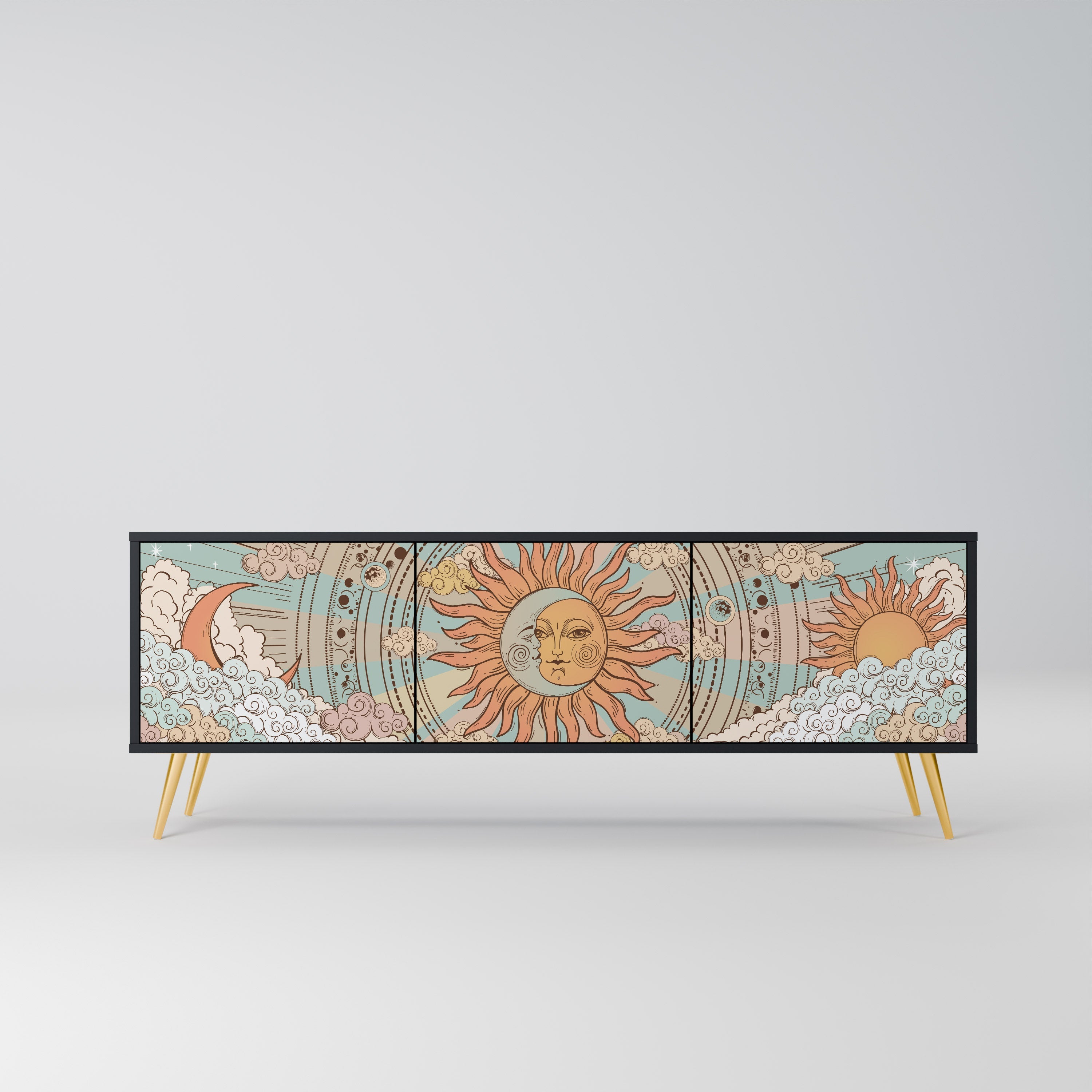 MYSTICAL STRUCTURE TV-Lowboard mit 3 Türen in Schwarz