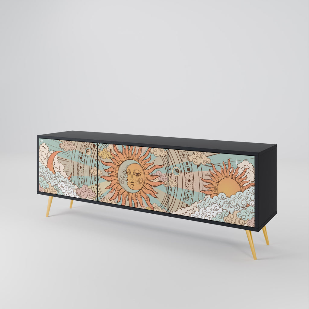 MYSTICAL STRUCTURE TV-Lowboard mit 3 Türen in Schwarz