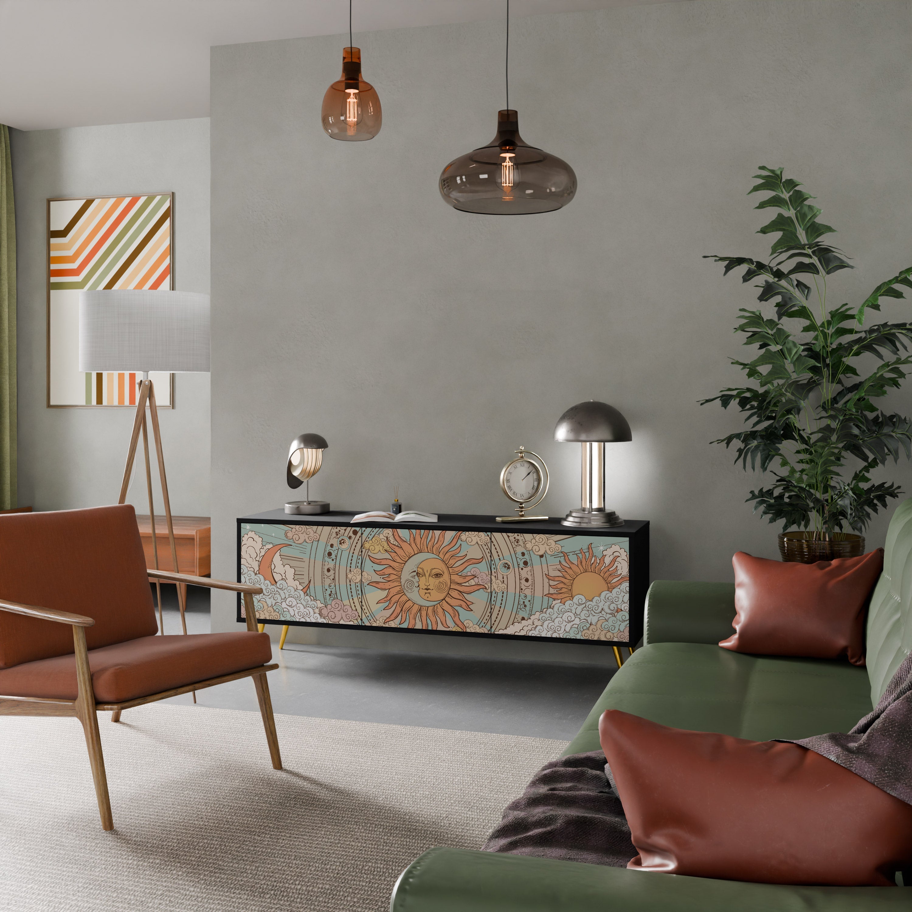 MYSTICAL STRUCTURE TV-Lowboard mit 3 Türen in Schwarz