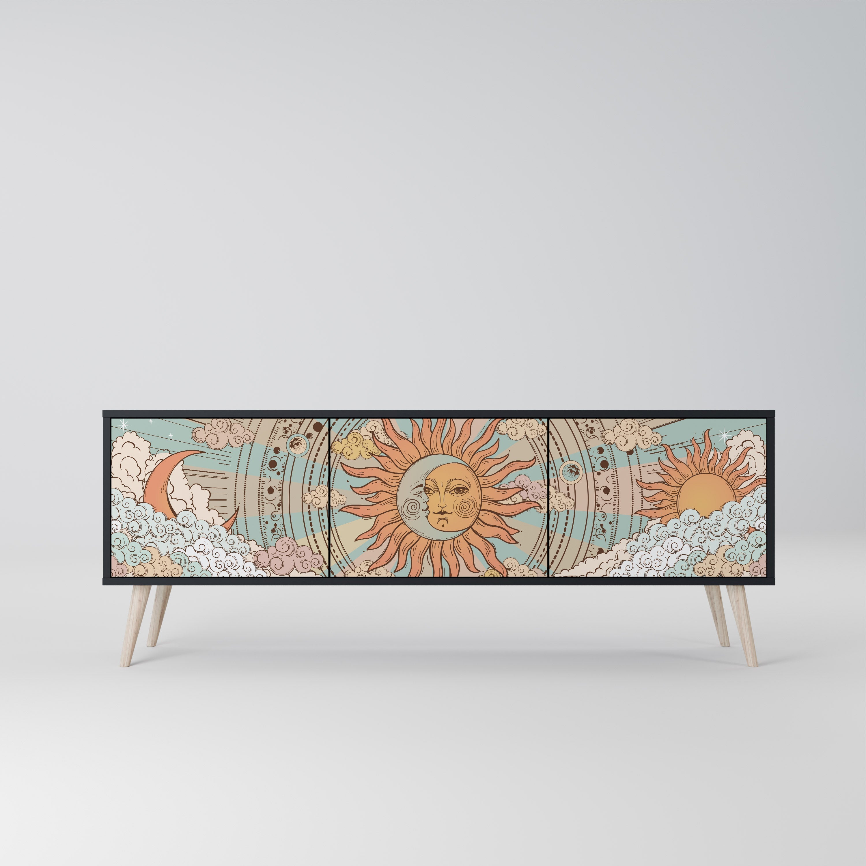 MYSTICAL STRUCTURE TV-Lowboard mit 3 Türen in Schwarz