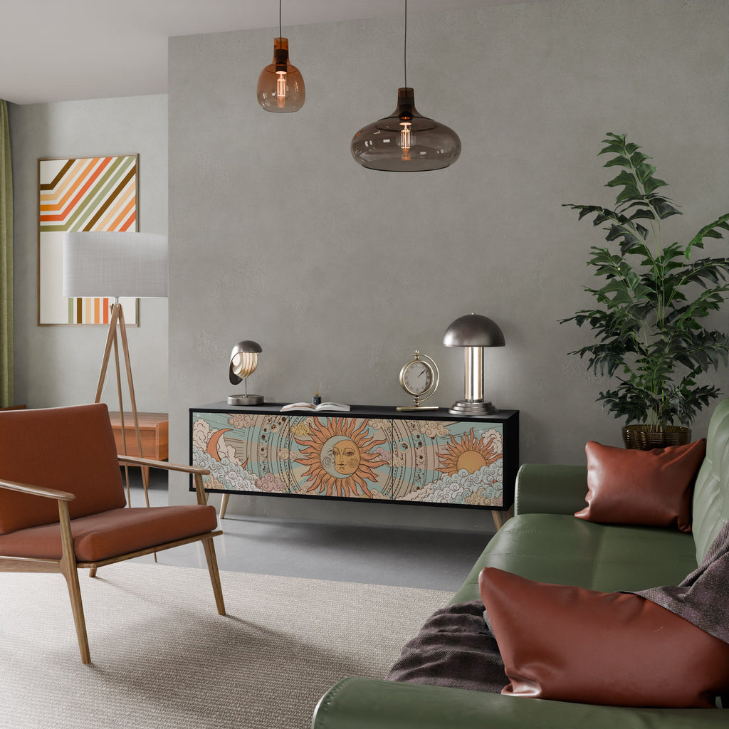 MYSTICAL STRUCTURE TV-Lowboard mit 3 Türen in Schwarz