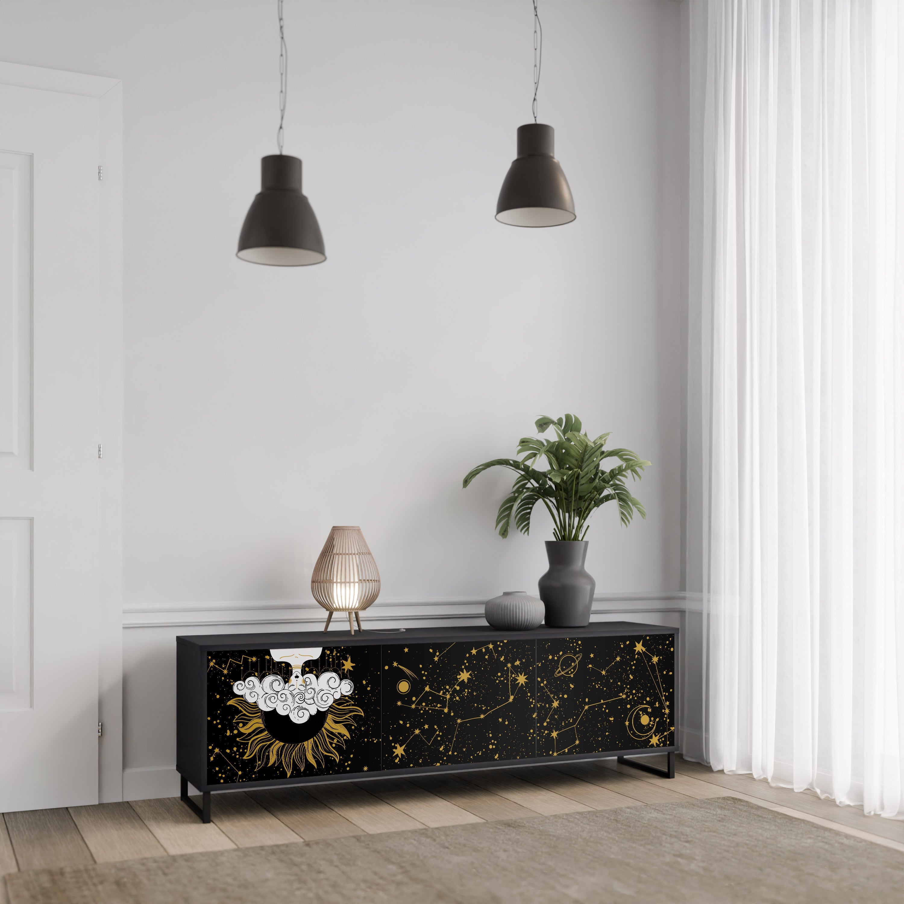 STELLAR CONSTELLATIONS TV-Lowboard mit 3 Türen in Schwarz