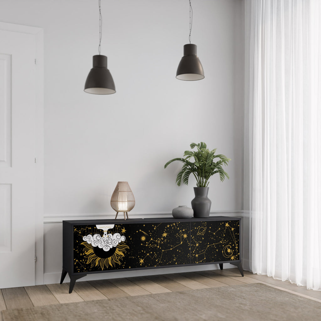 STELLAR CONSTELLATIONS TV-Lowboard mit 3 Türen in Schwarz