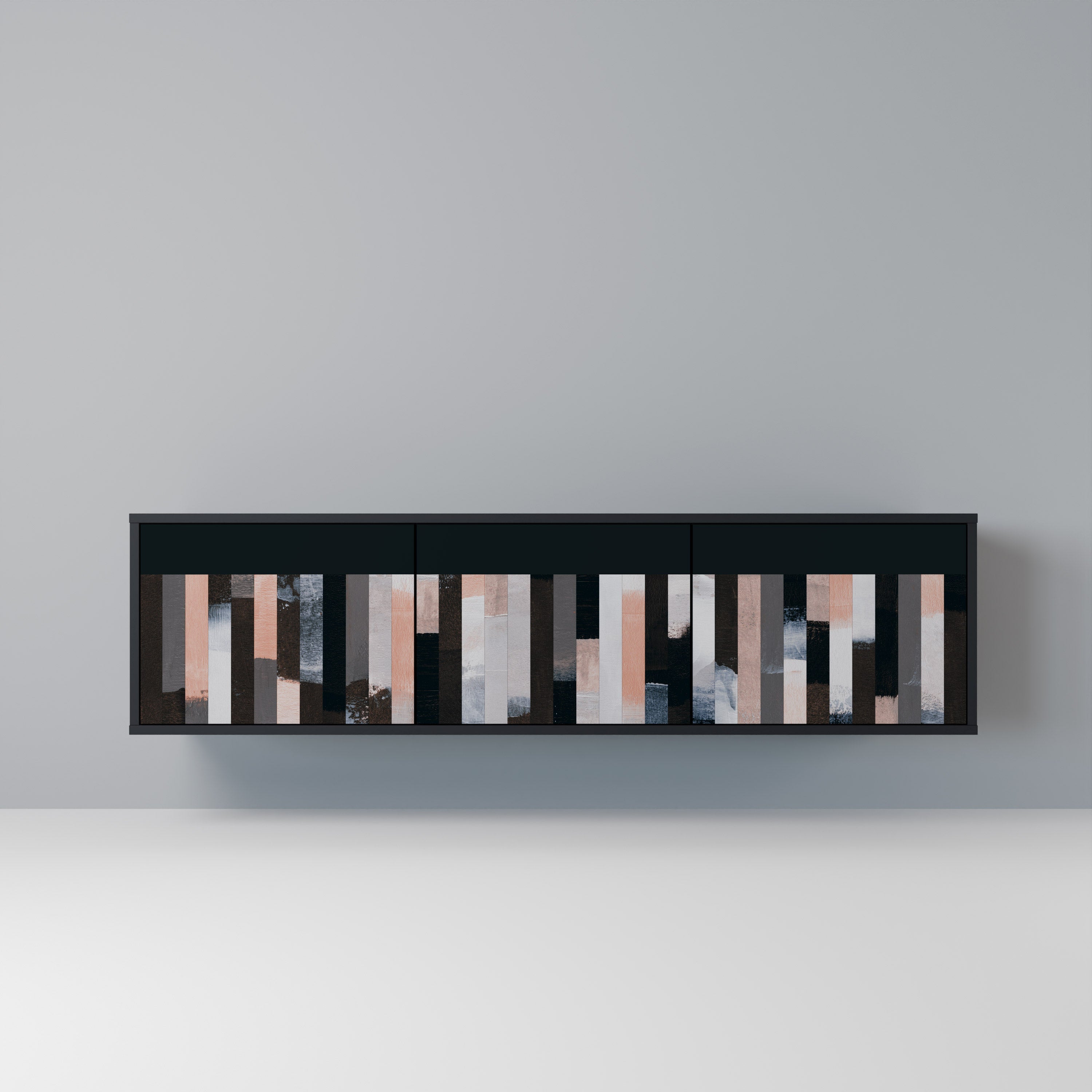 COLLAGE OF RECTANGLES TV-Lowboard mit 3 Türen in Schwarz