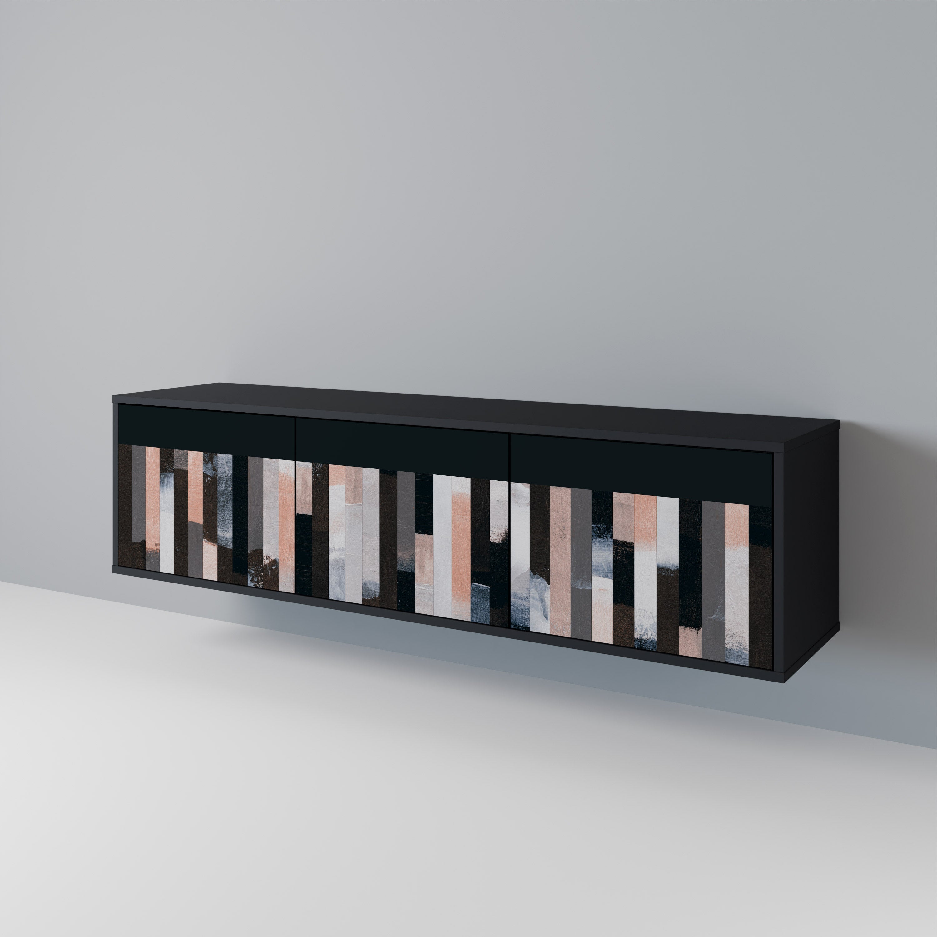 COLLAGE OF RECTANGLES TV-Lowboard mit 3 Türen in Schwarz