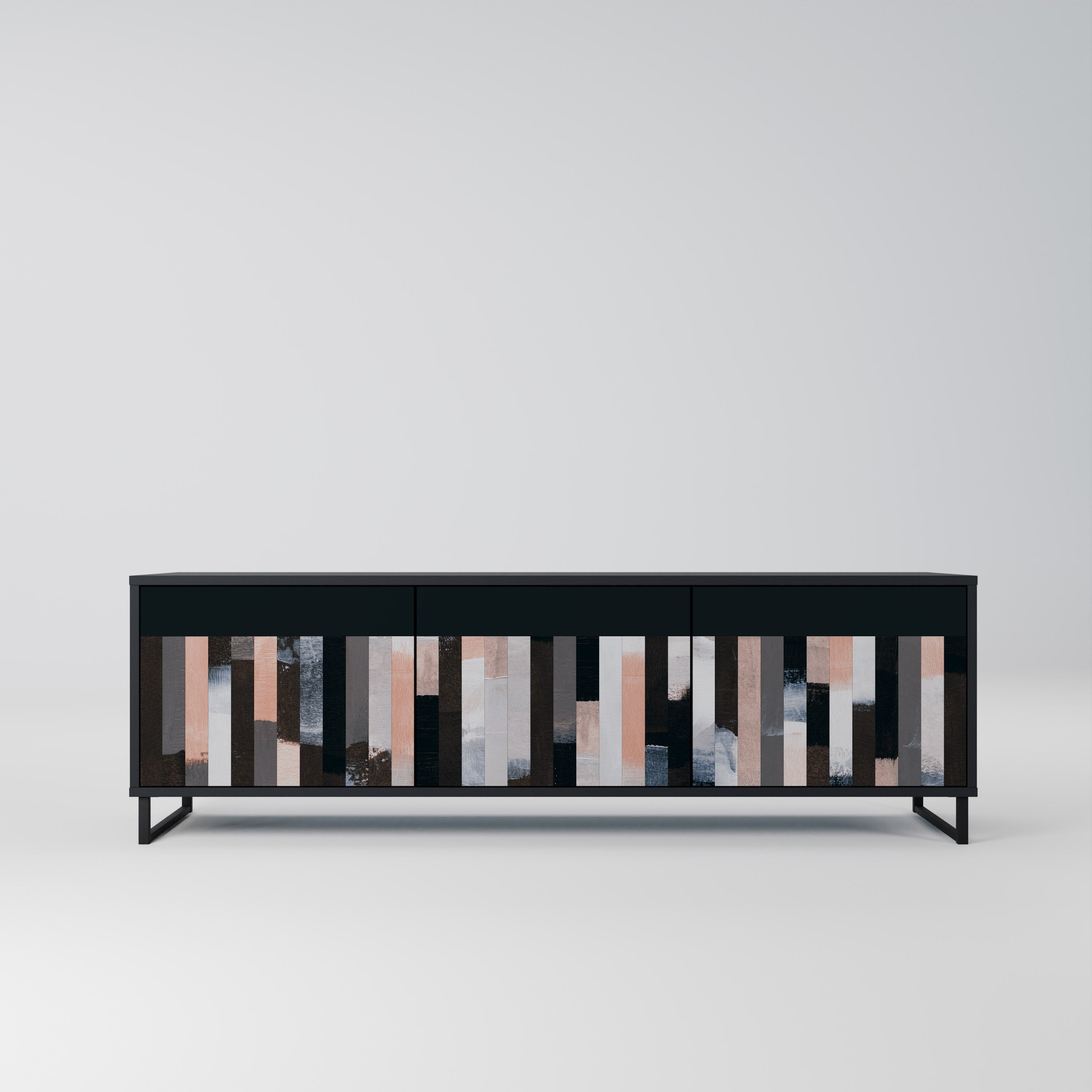COLLAGE OF RECTANGLES TV-Lowboard mit 3 Türen in Schwarz