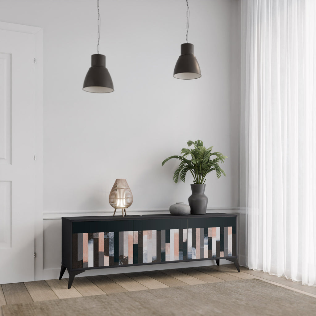 COLLAGE OF RECTANGLES TV-Lowboard mit 3 Türen in Schwarz