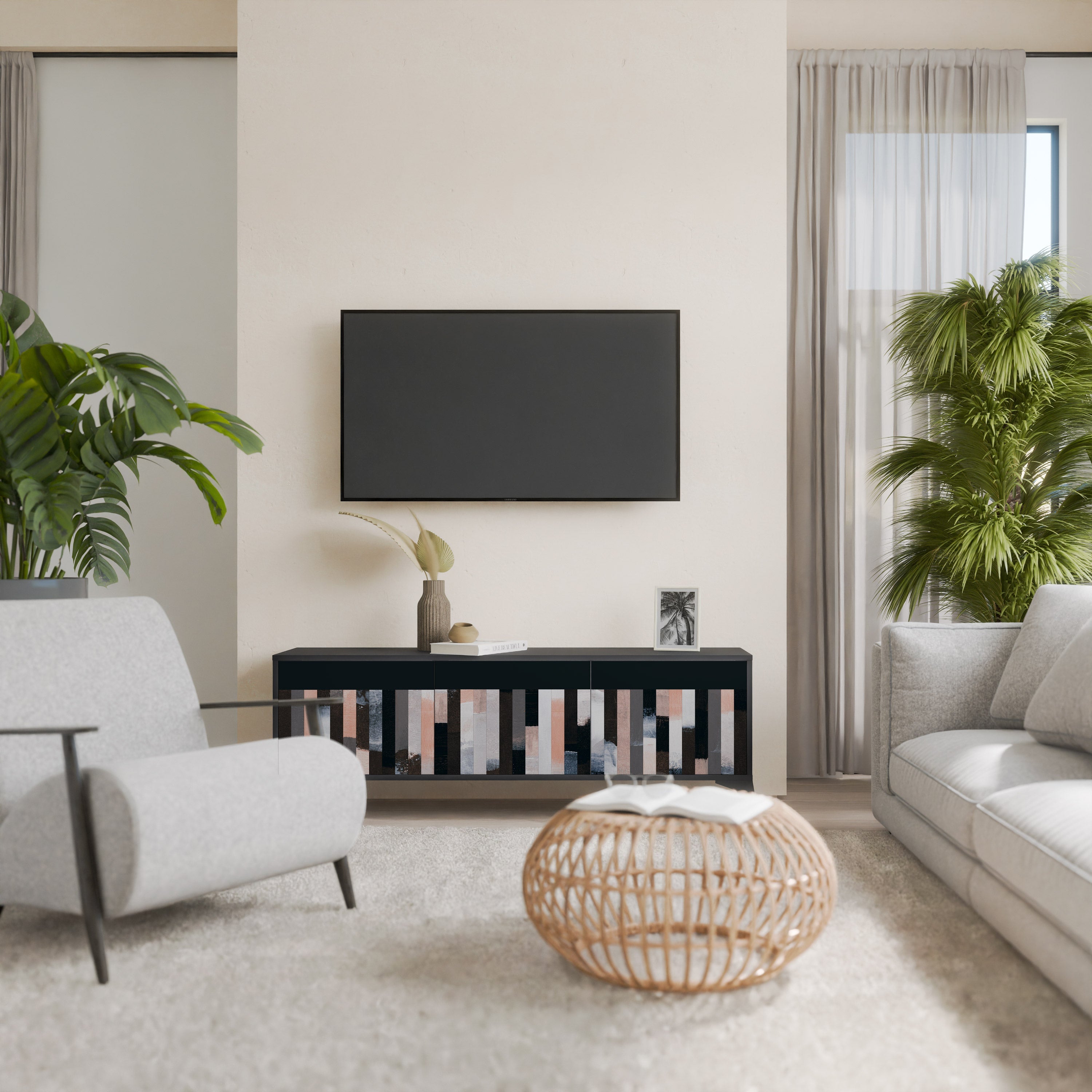 COLLAGE OF RECTANGLES TV-Lowboard mit 3 Türen in Schwarz