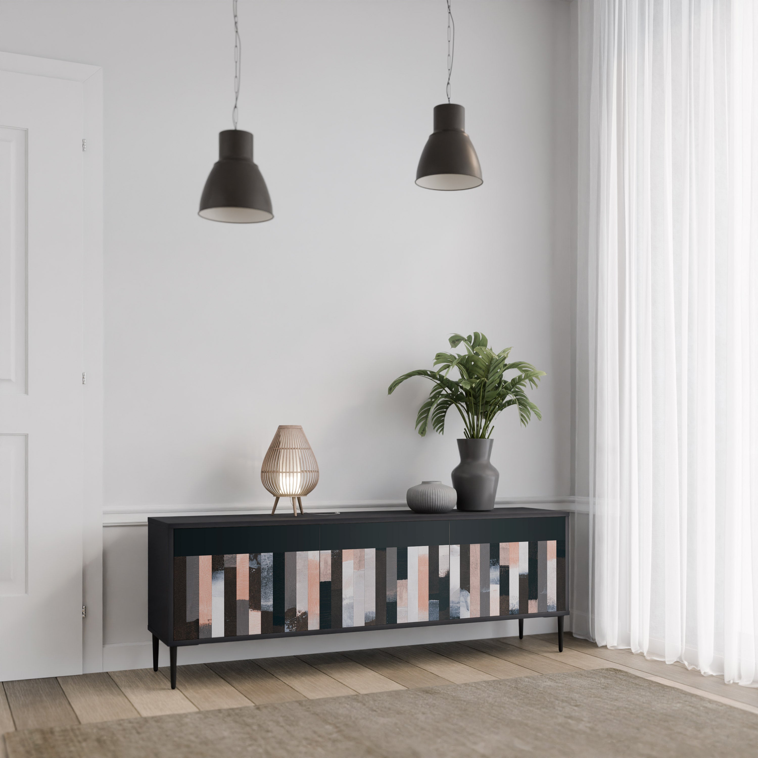 COLLAGE OF RECTANGLES TV-Lowboard mit 3 Türen in Schwarz