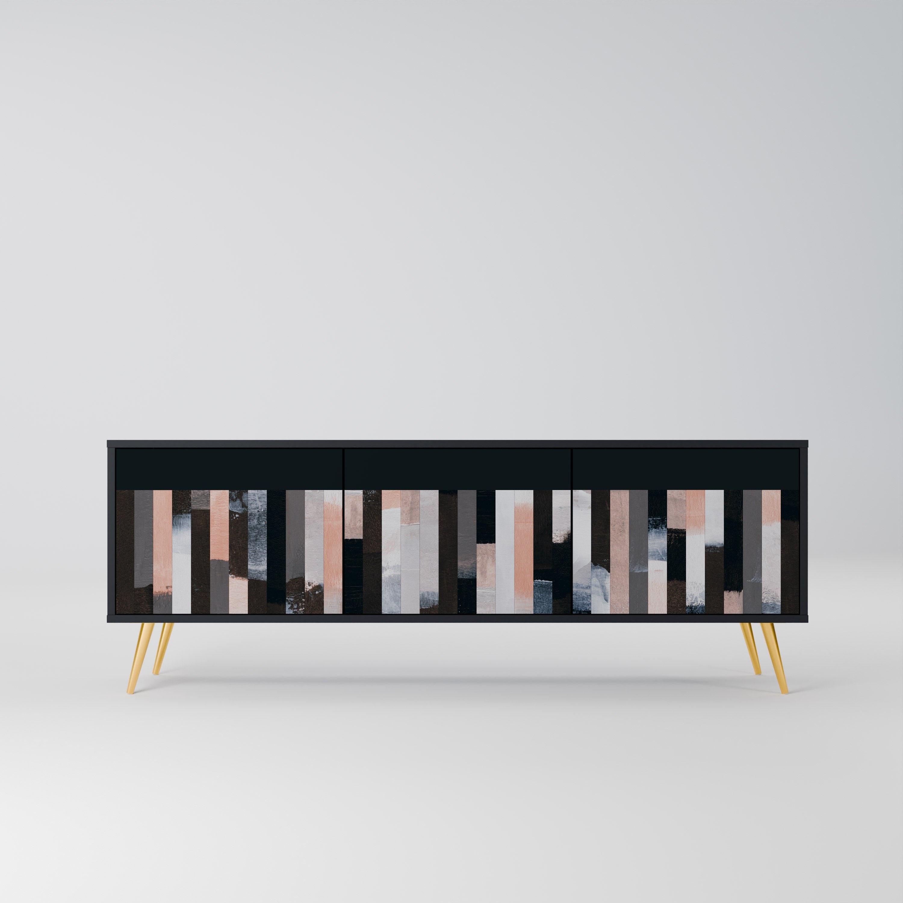 COLLAGE OF RECTANGLES TV-Lowboard mit 3 Türen in Schwarz