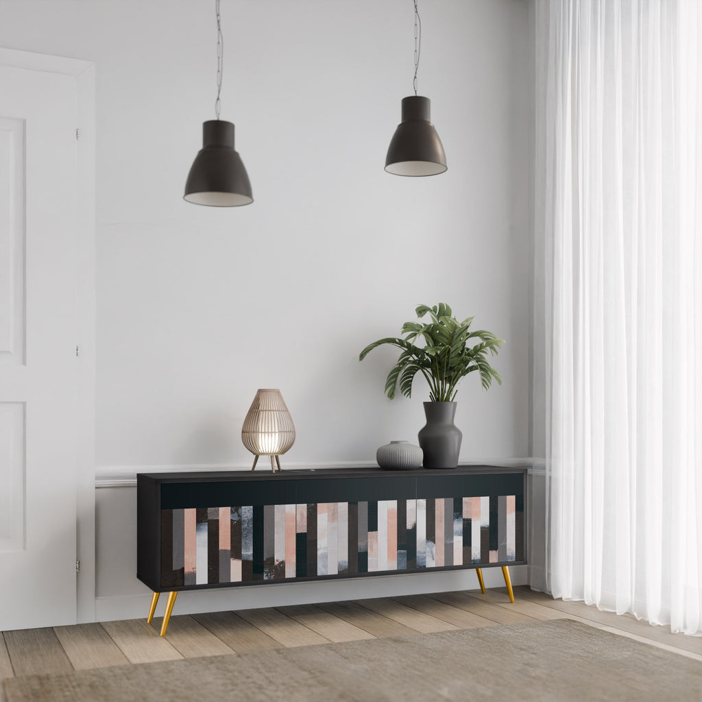 COLLAGE OF RECTANGLES TV-Lowboard mit 3 Türen in Schwarz