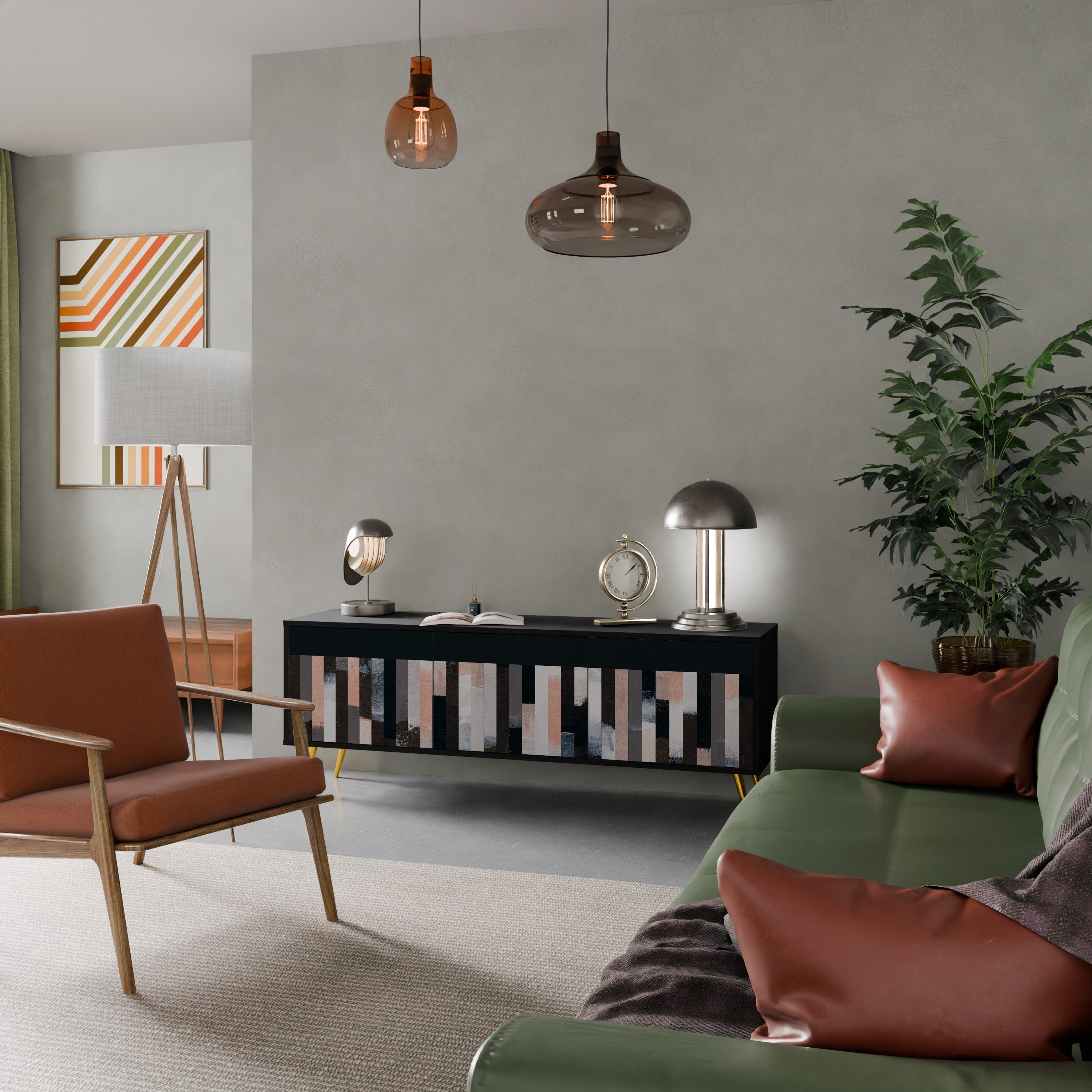 COLLAGE OF RECTANGLES TV-Lowboard mit 3 Türen in Schwarz