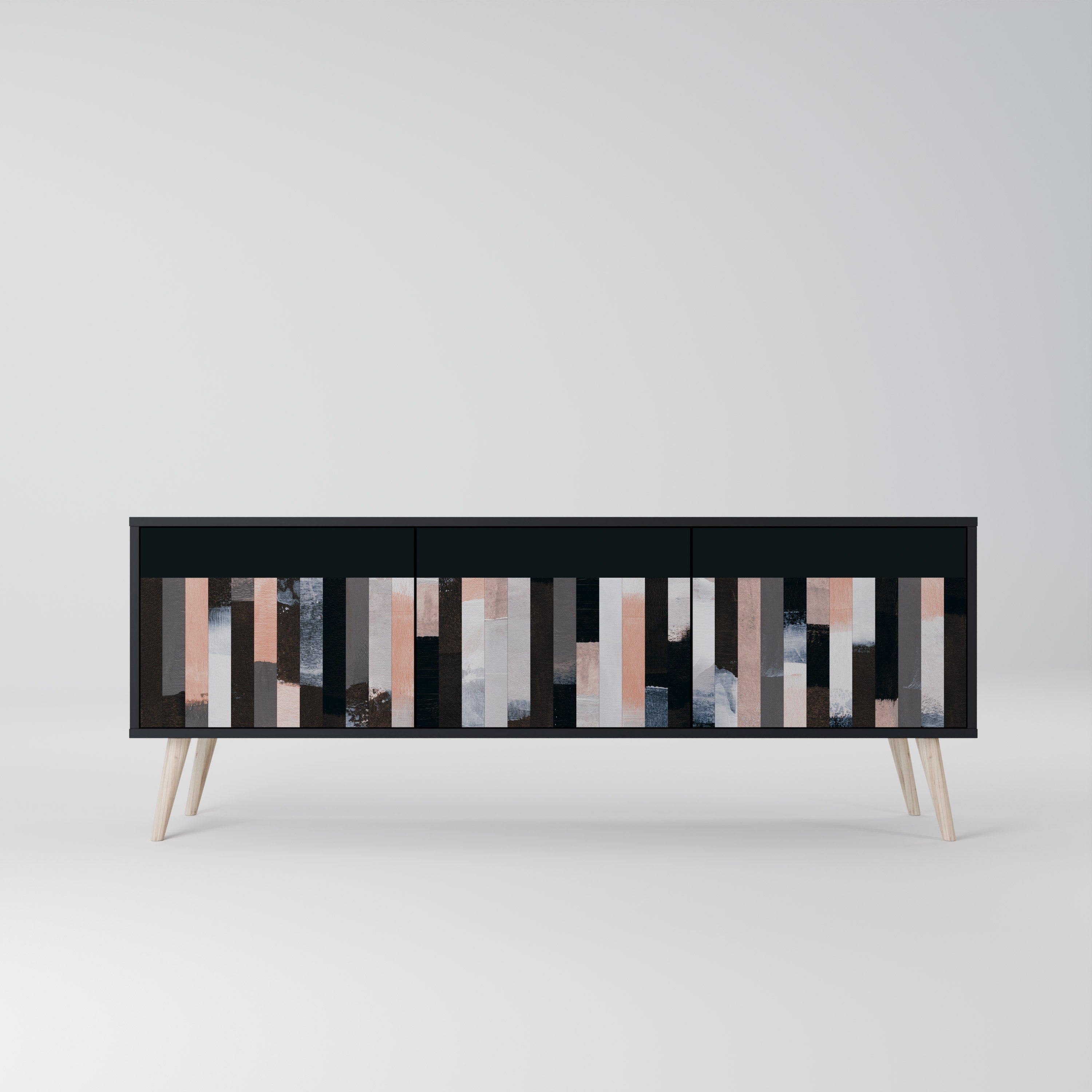 COLLAGE OF RECTANGLES TV-Lowboard mit 3 Türen in Schwarz