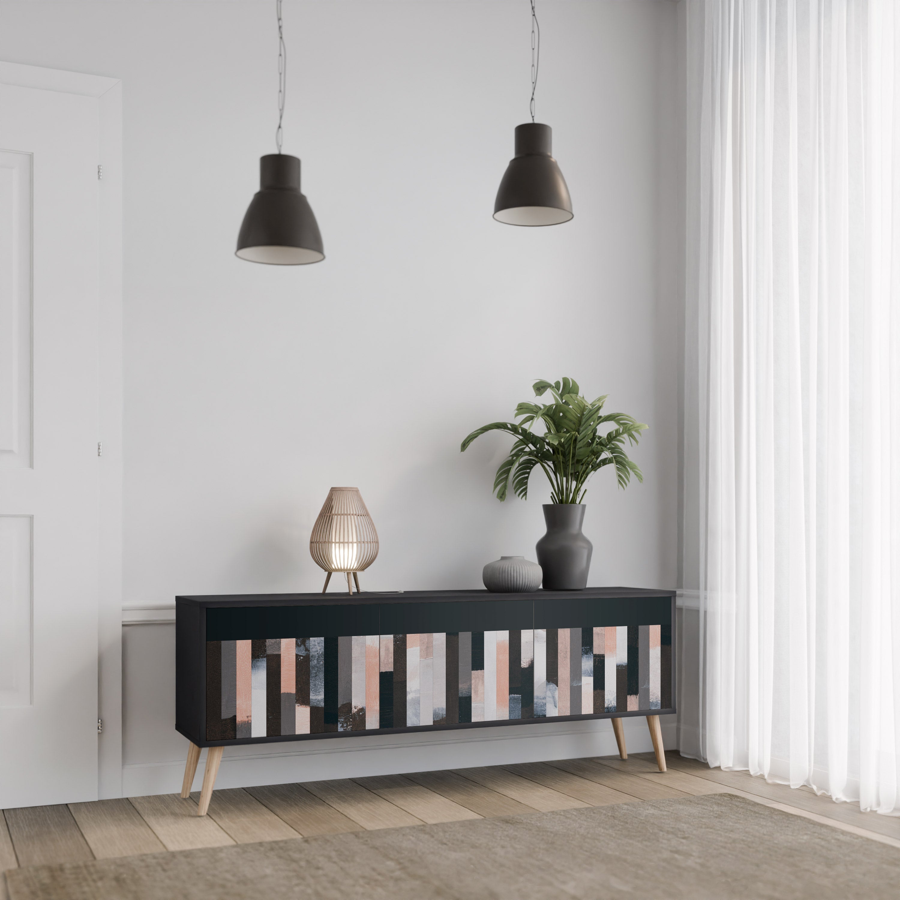 COLLAGE OF RECTANGLES TV-Lowboard mit 3 Türen in Schwarz