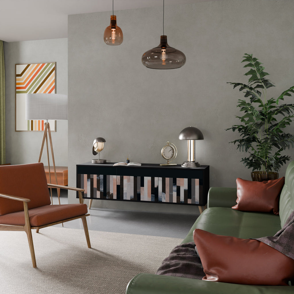 COLLAGE OF RECTANGLES TV-Lowboard mit 3 Türen in Schwarz