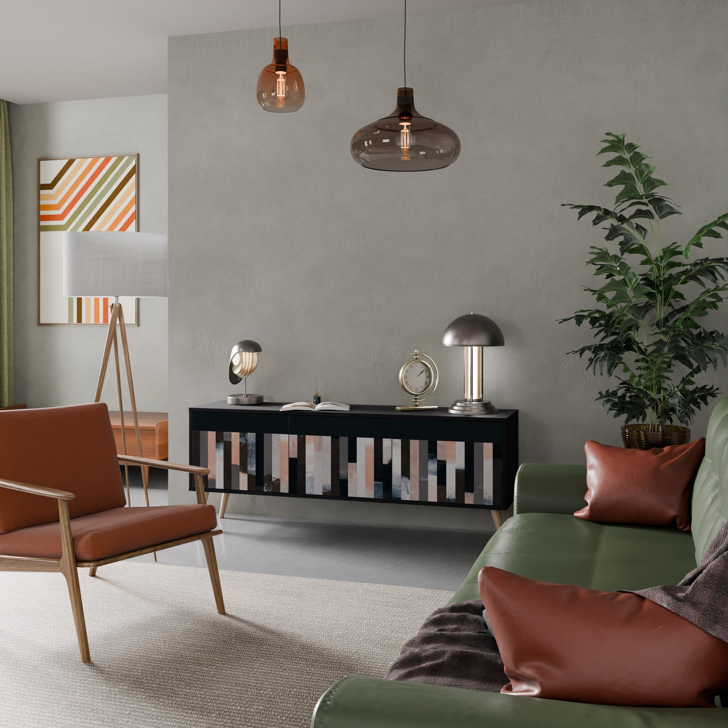 COLLAGE OF RECTANGLES TV-Lowboard mit 3 Türen in Schwarz