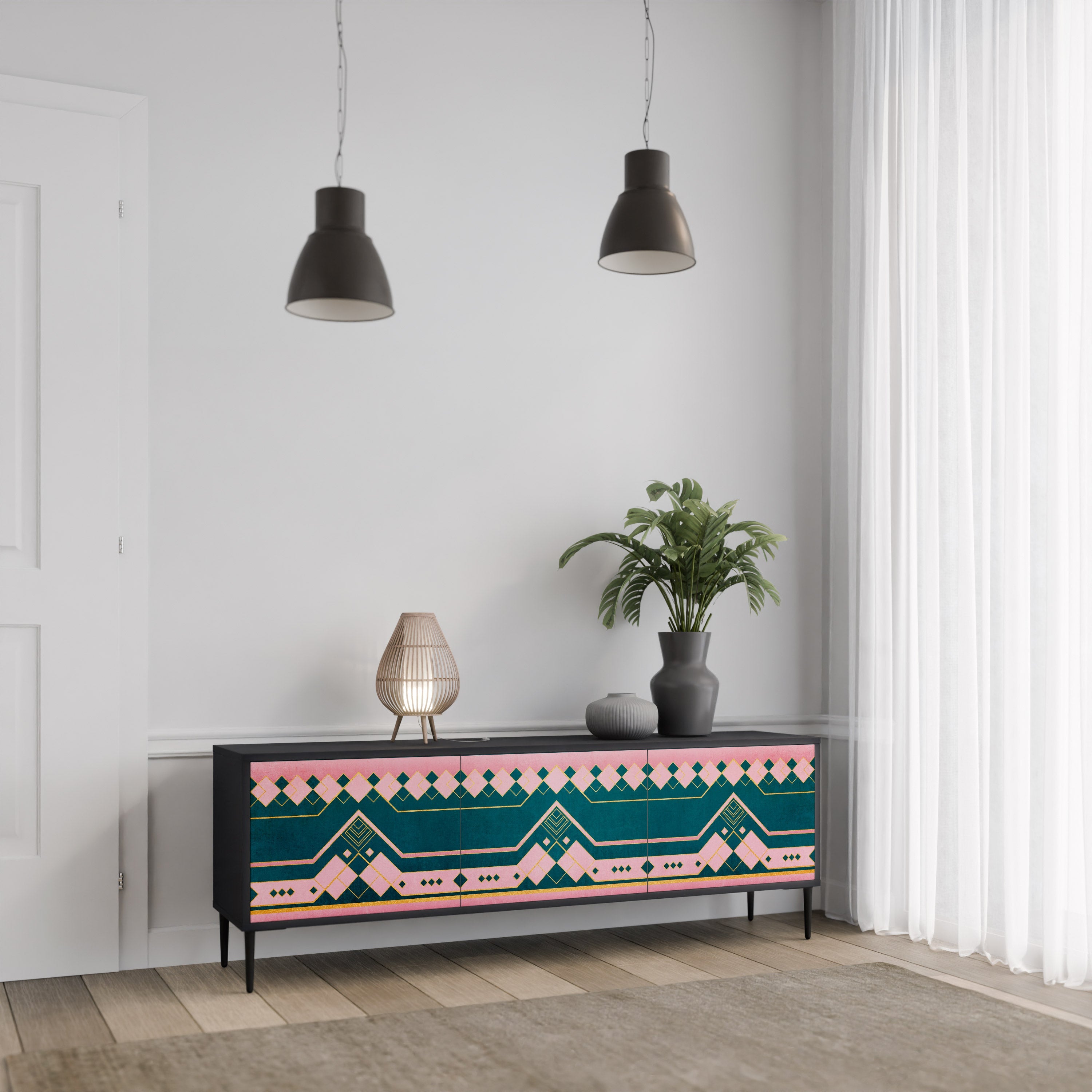 ROYAL COMPOSITION TV-Lowboard mit 3 Türen in Schwarz