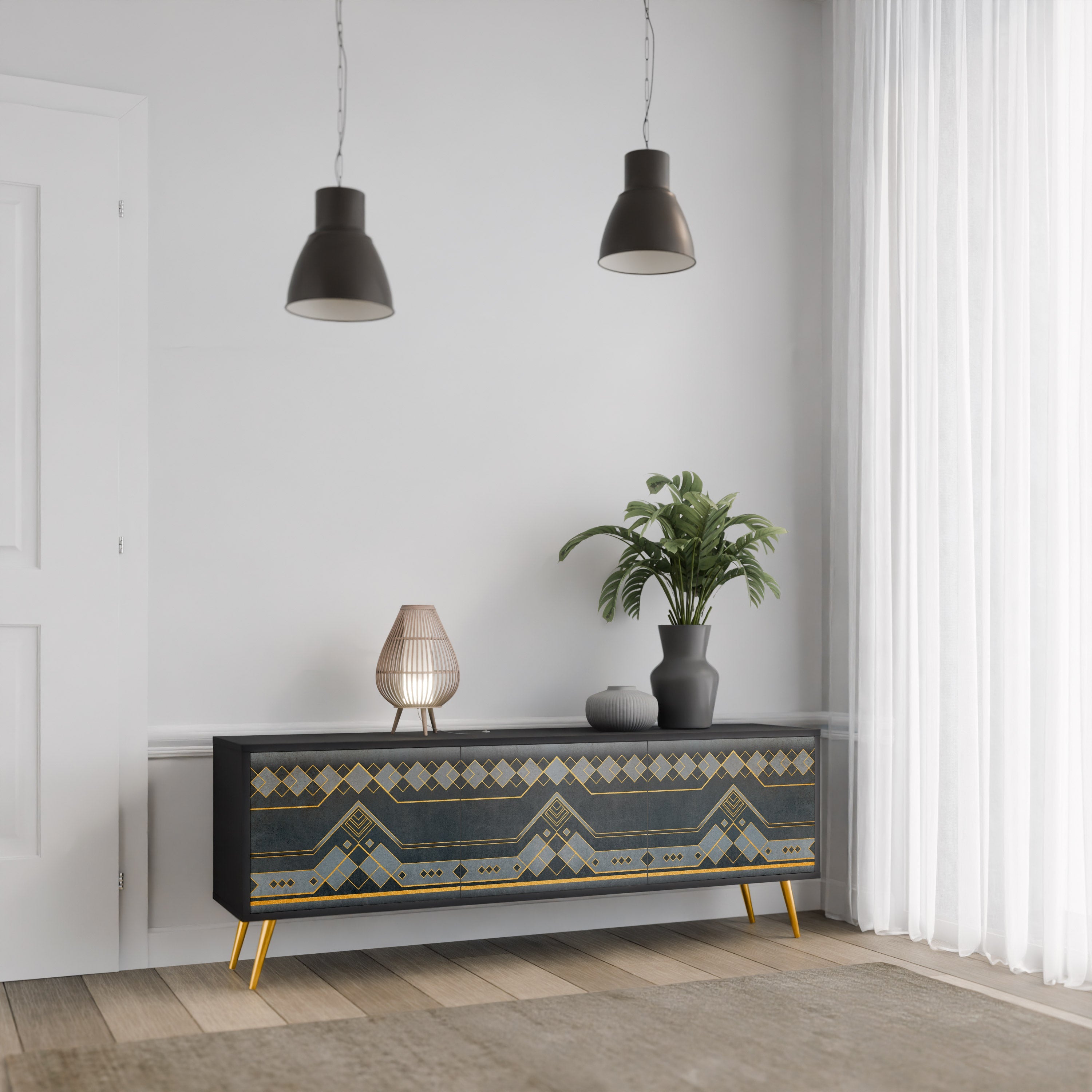 ROYAL ORDINARINESS TV-Lowboard mit 3 Türen in Schwarz