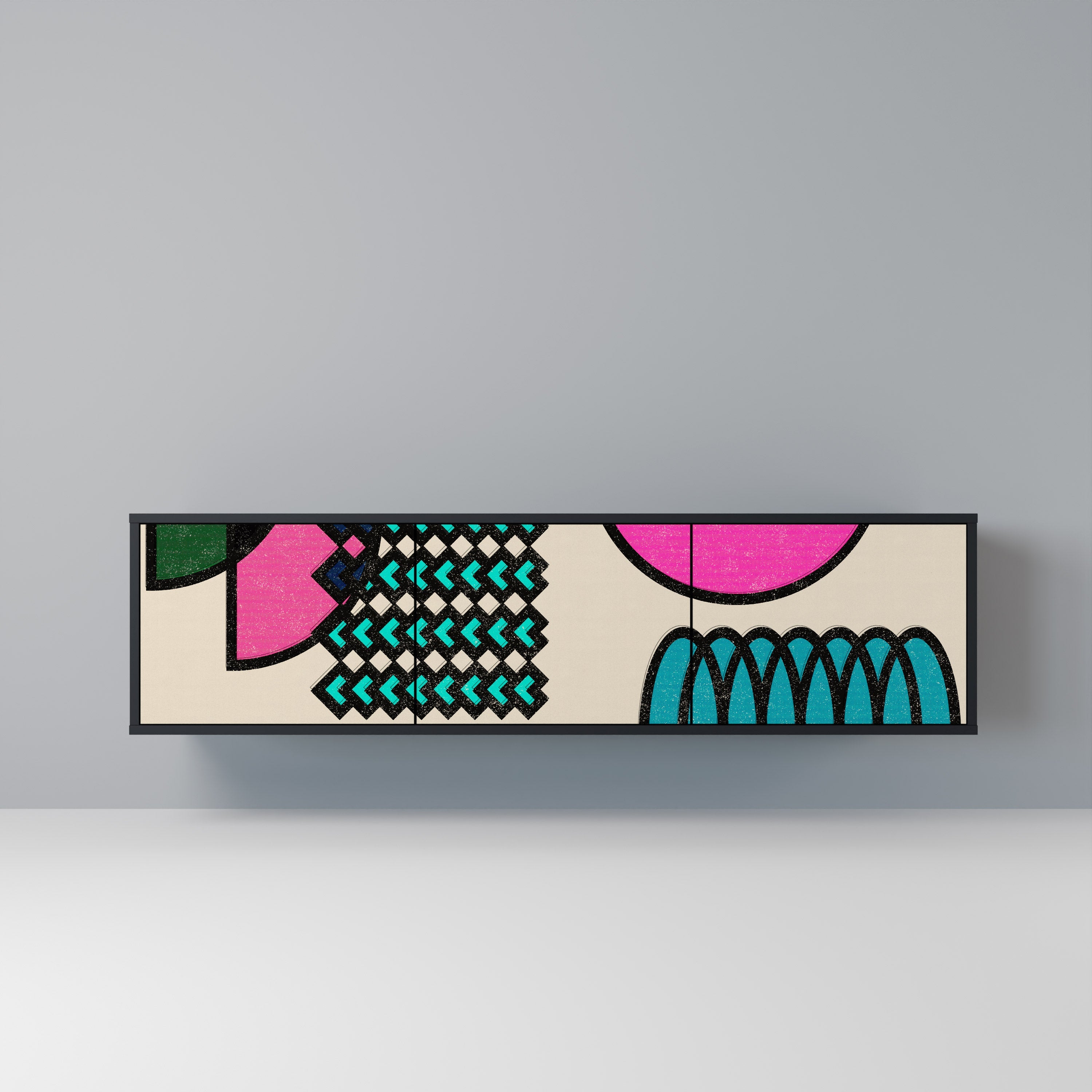 GEOMETRIC RHAPSODY TV-Lowboard mit 3 Türen in Schwarz