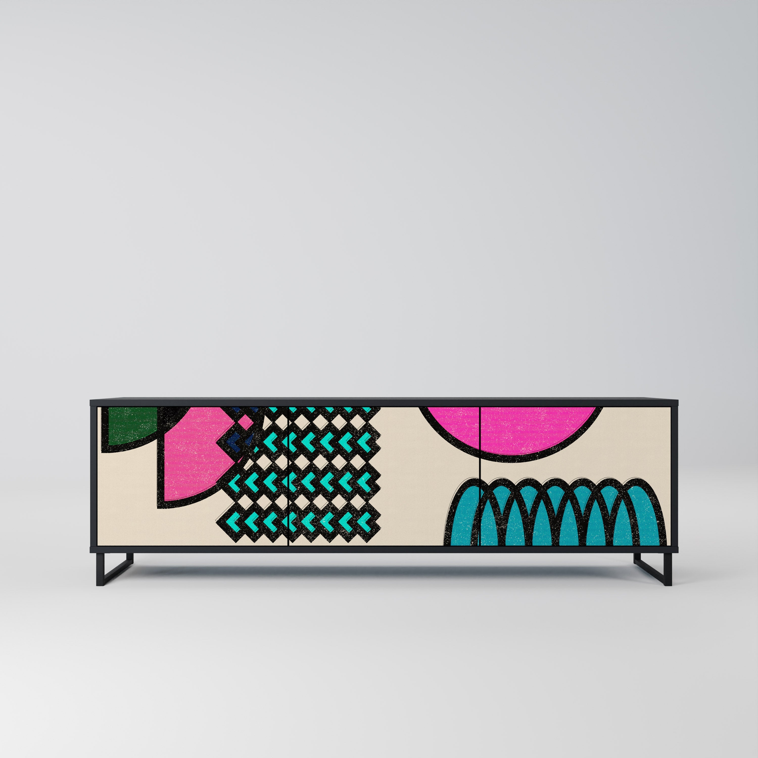 GEOMETRIC RHAPSODY TV-Lowboard mit 3 Türen in Schwarz