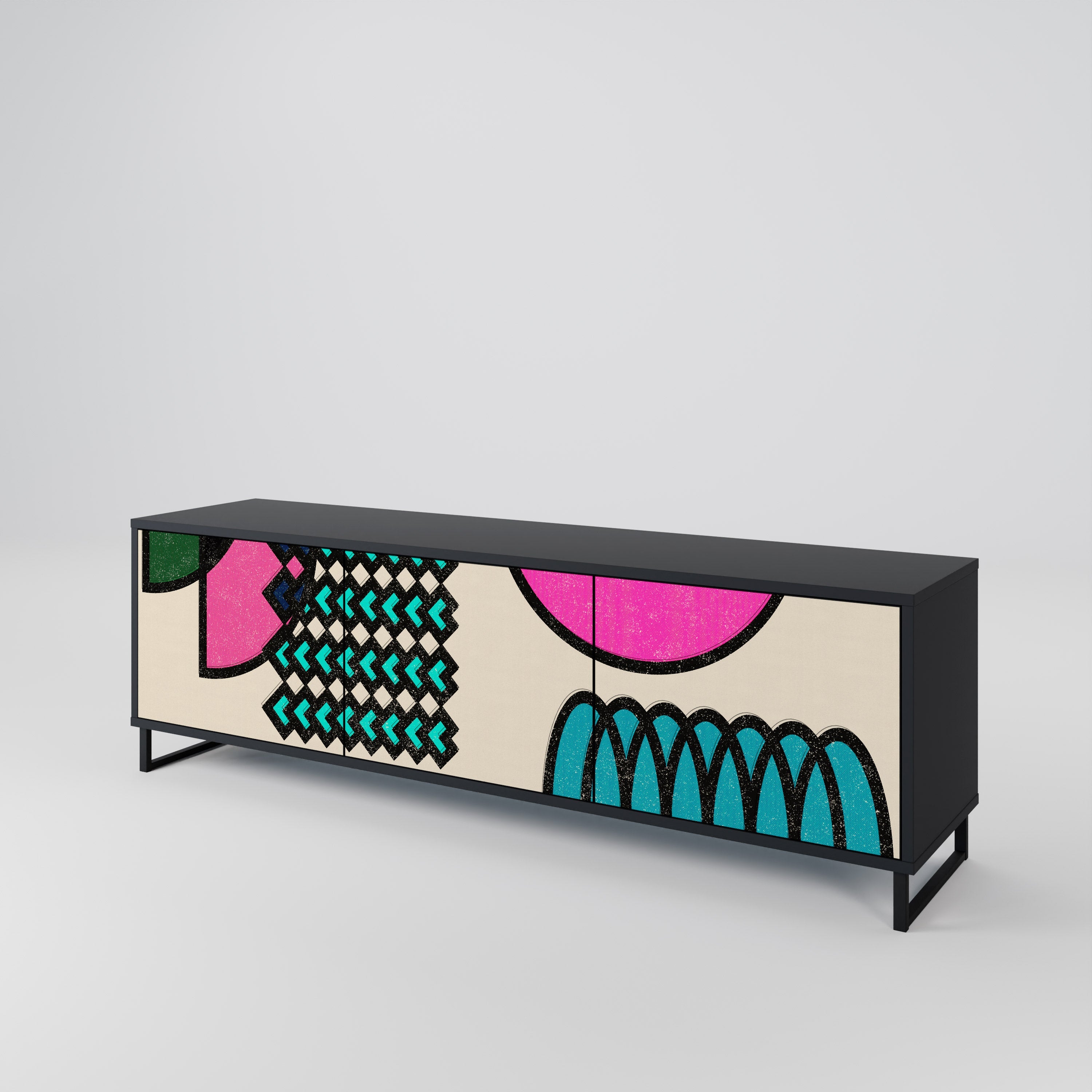 GEOMETRIC RHAPSODY TV-Lowboard mit 3 Türen in Schwarz