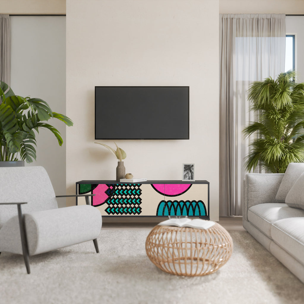 GEOMETRIC RHAPSODY TV-Lowboard mit 3 Türen in Schwarz