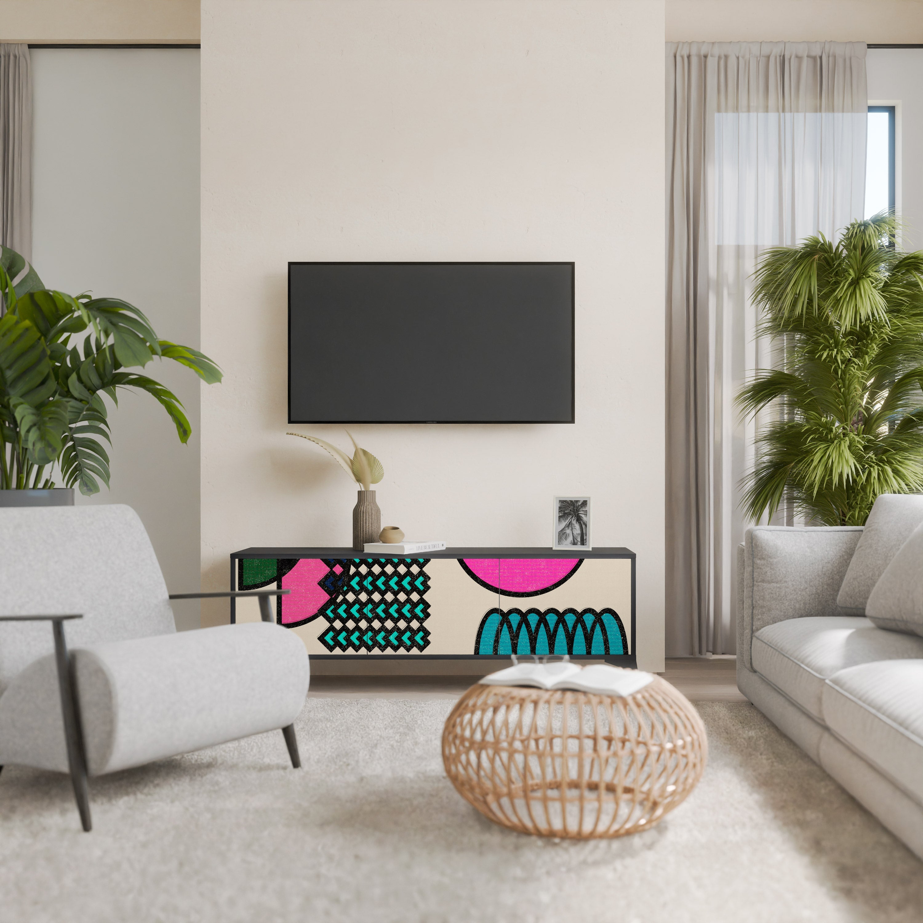 GEOMETRIC RHAPSODY TV-Lowboard mit 3 Türen in Schwarz