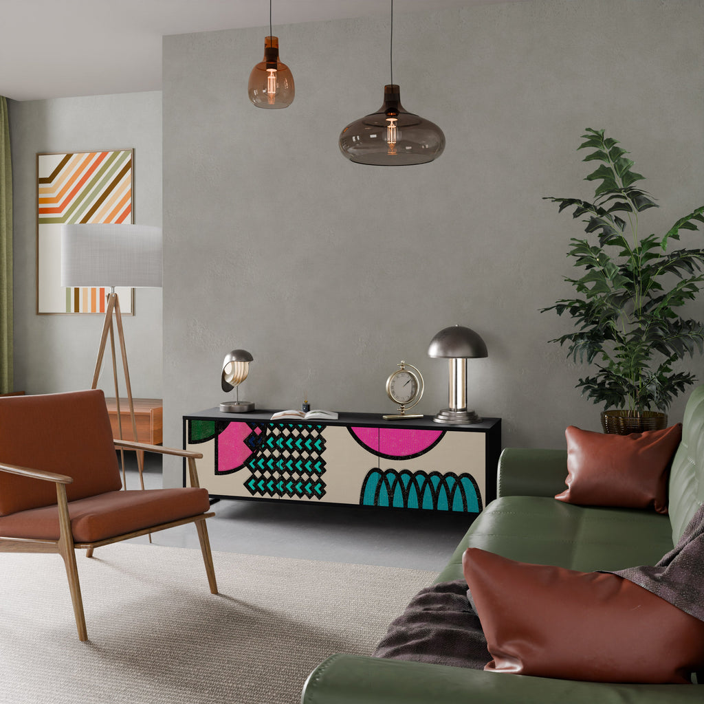 GEOMETRIC RHAPSODY TV-Lowboard mit 3 Türen in Schwarz