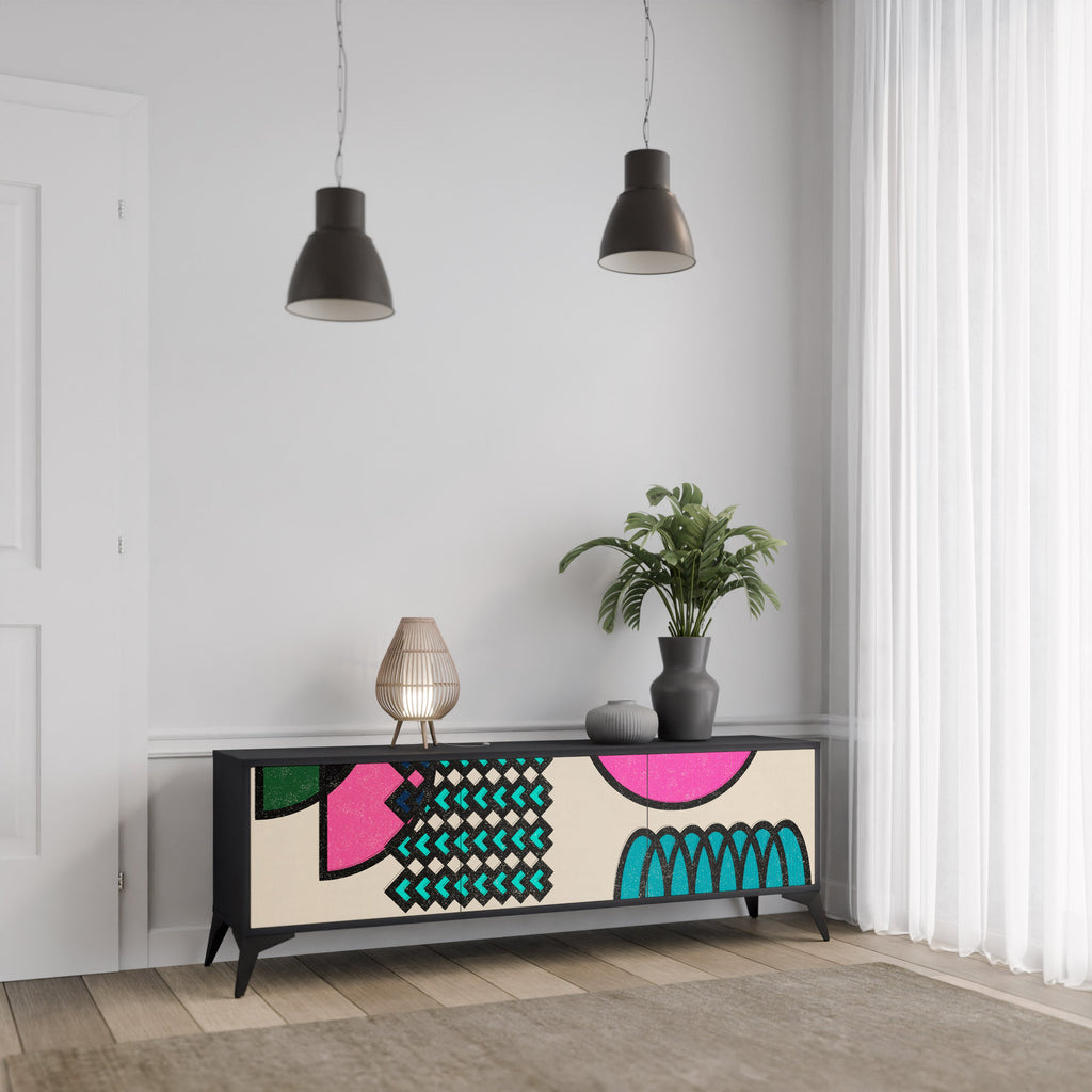 GEOMETRIC RHAPSODY TV-Lowboard mit 3 Türen in Schwarz