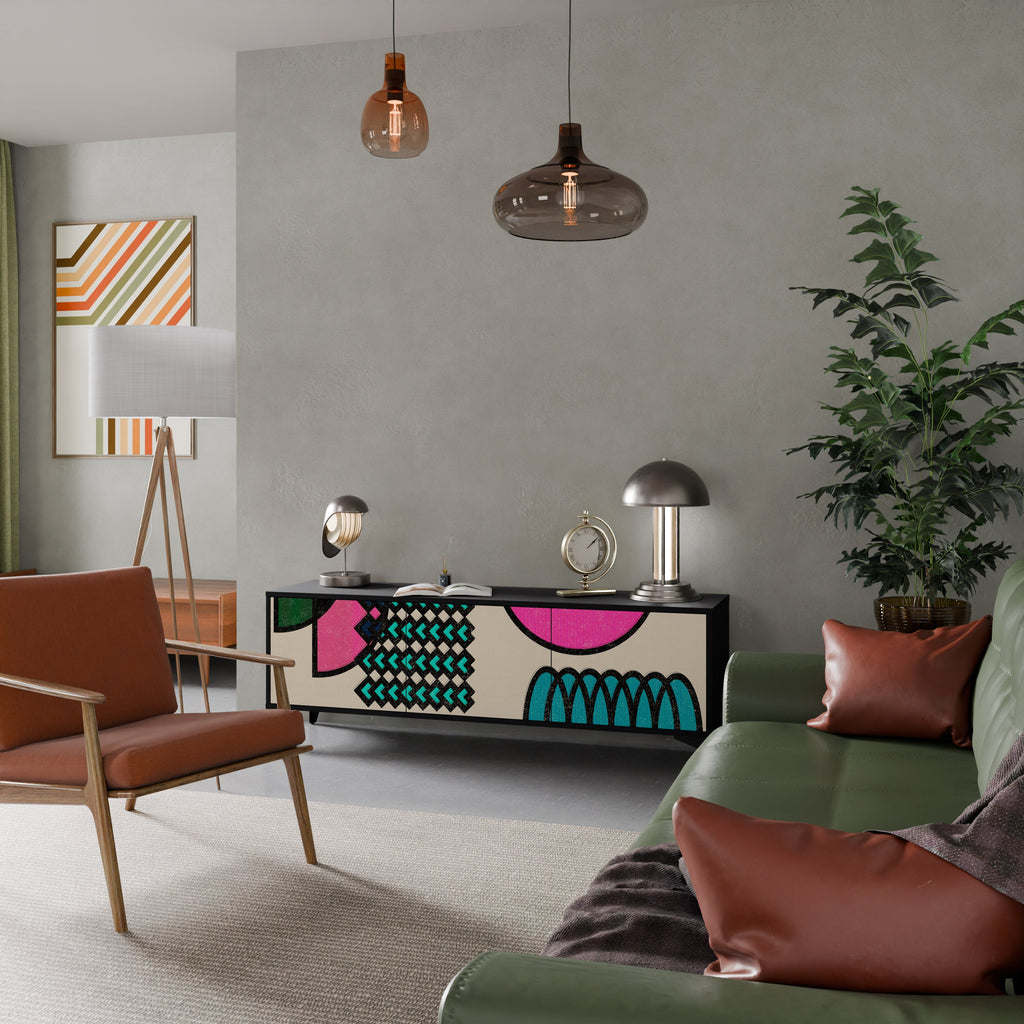 GEOMETRIC RHAPSODY TV-Lowboard mit 3 Türen in Schwarz