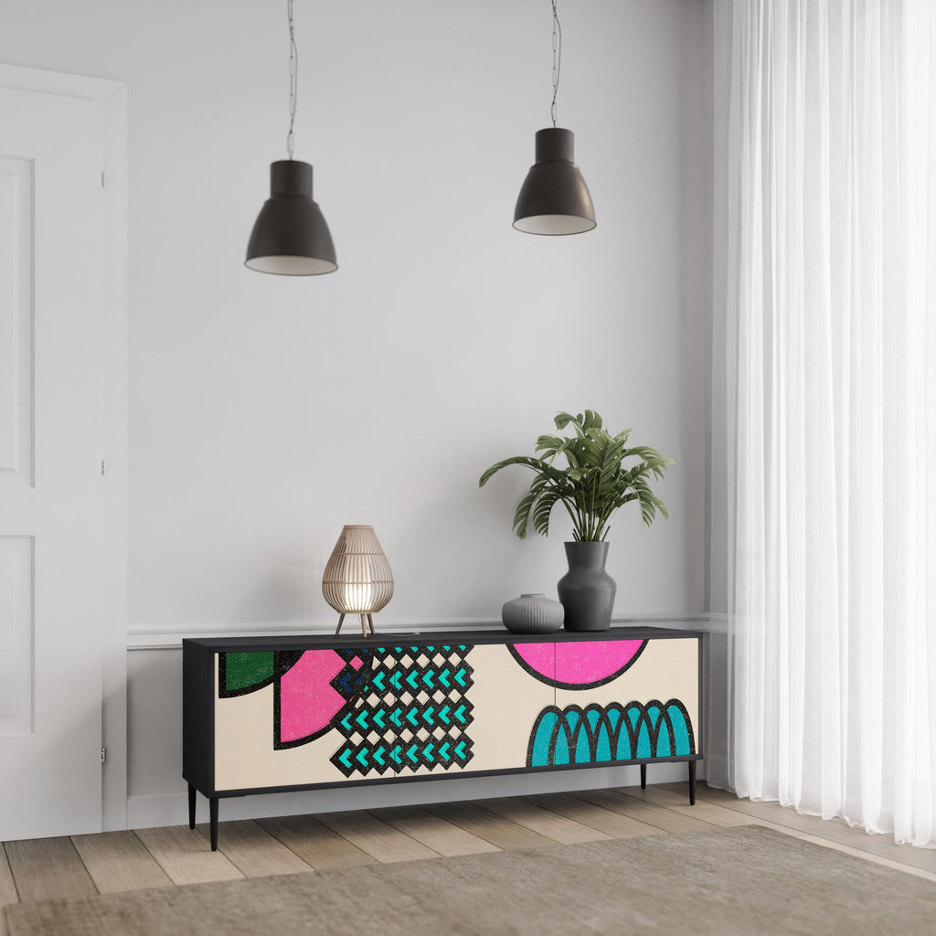 GEOMETRIC RHAPSODY TV-Lowboard mit 3 Türen in Schwarz