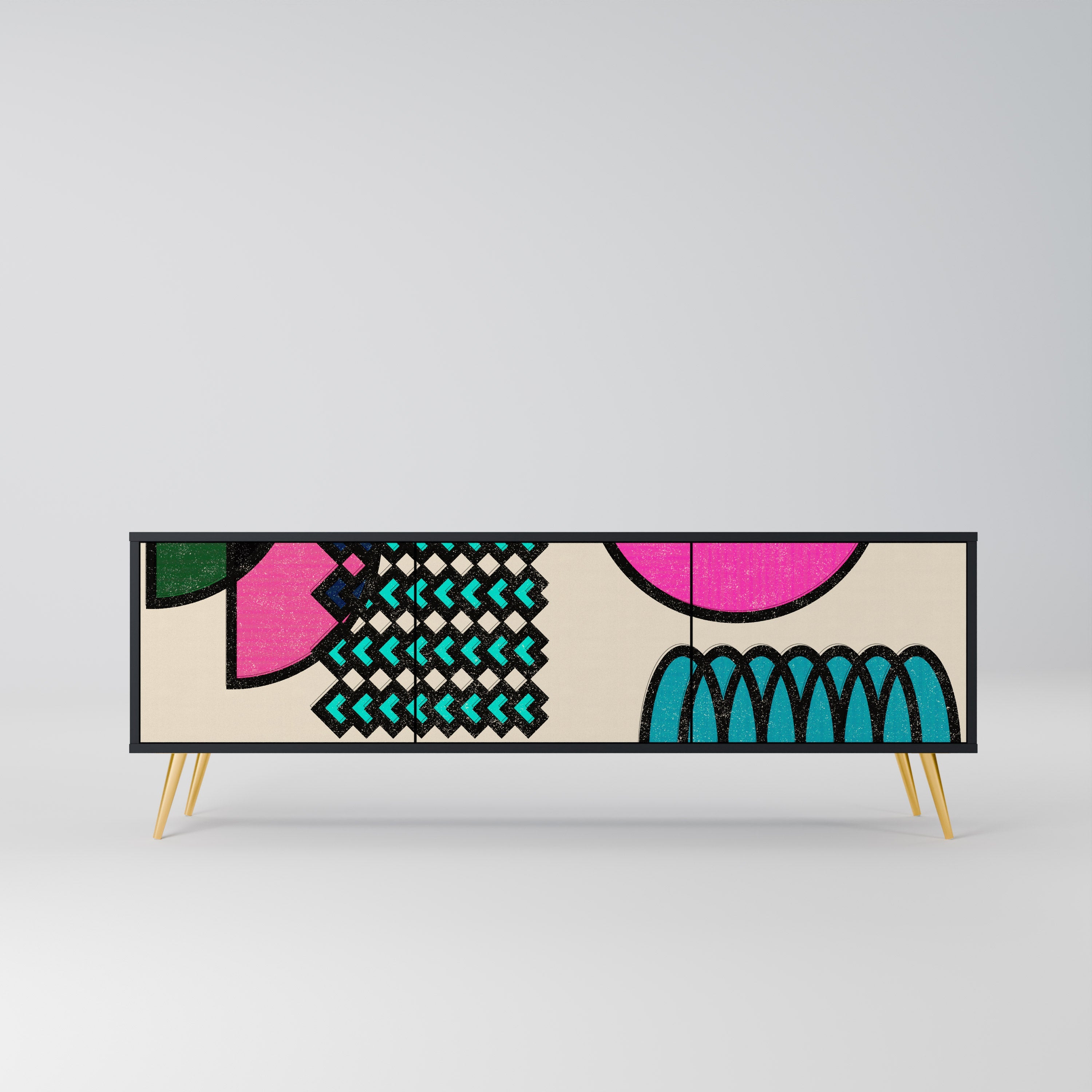 GEOMETRIC RHAPSODY TV-Lowboard mit 3 Türen in Schwarz