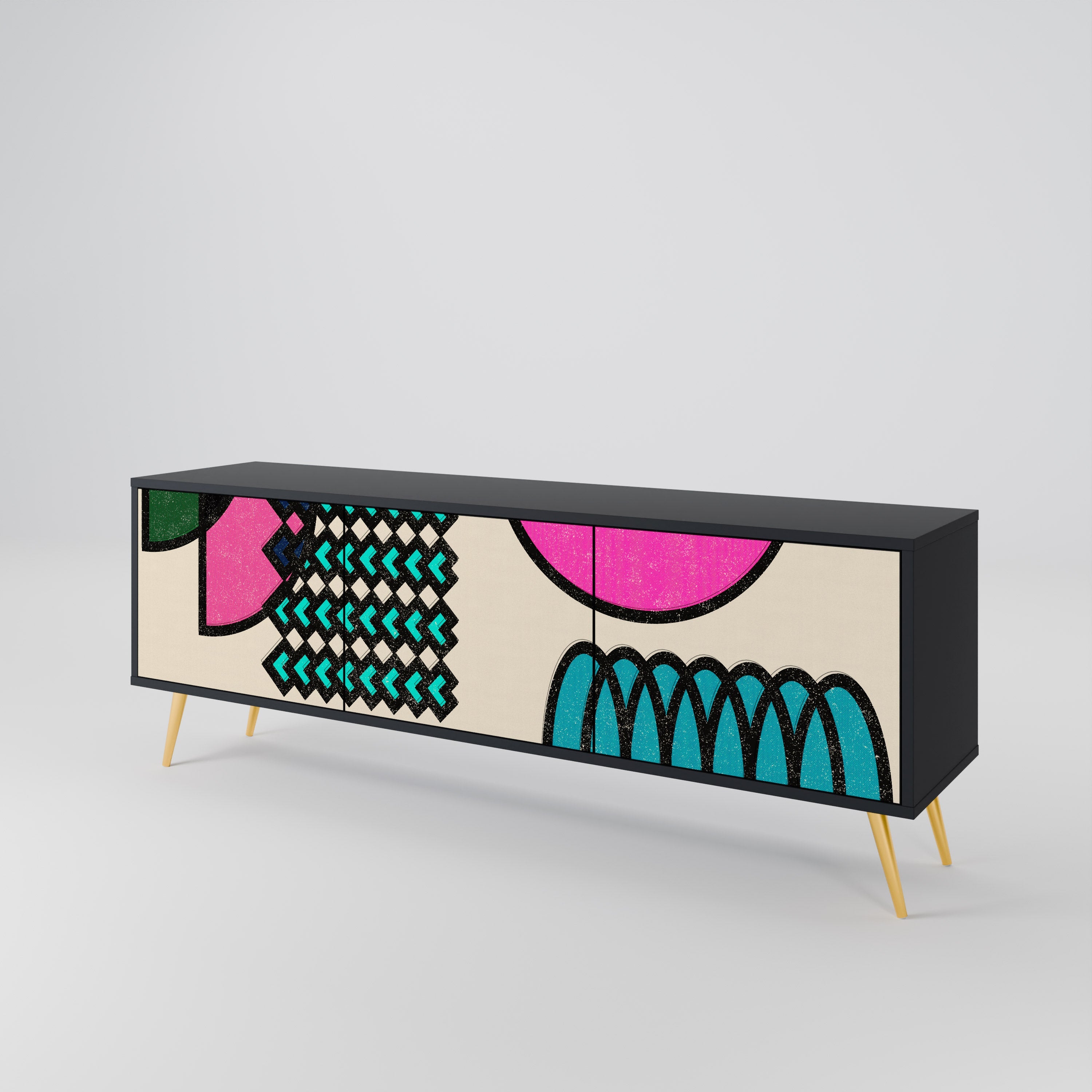 GEOMETRIC RHAPSODY TV-Lowboard mit 3 Türen in Schwarz