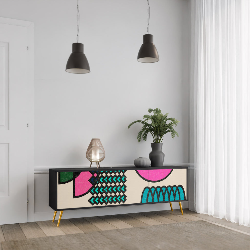 GEOMETRIC RHAPSODY TV-Lowboard mit 3 Türen in Schwarz