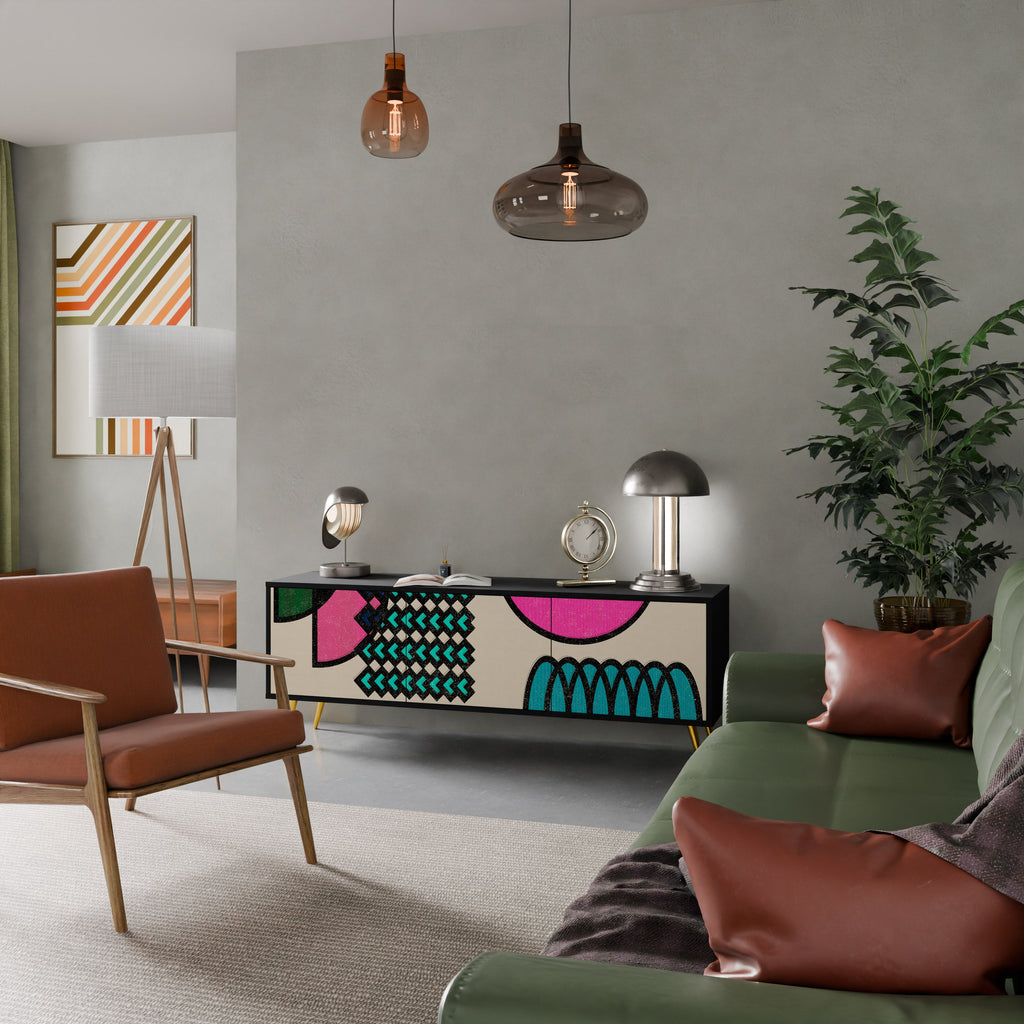 GEOMETRIC RHAPSODY TV-Lowboard mit 3 Türen in Schwarz